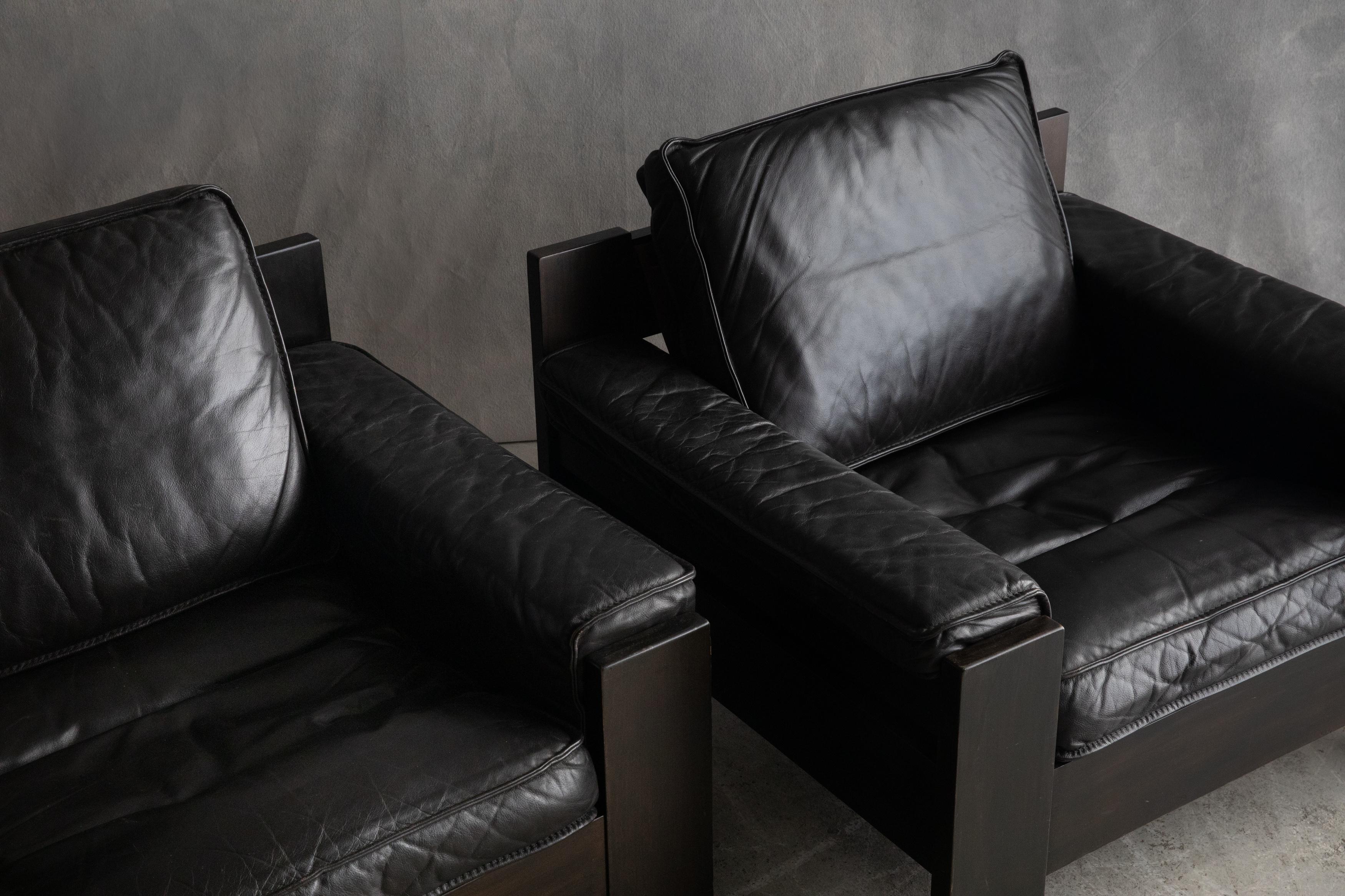 European Vintage Pair of Leather Lounge Chairs from Denmark, circa 1970