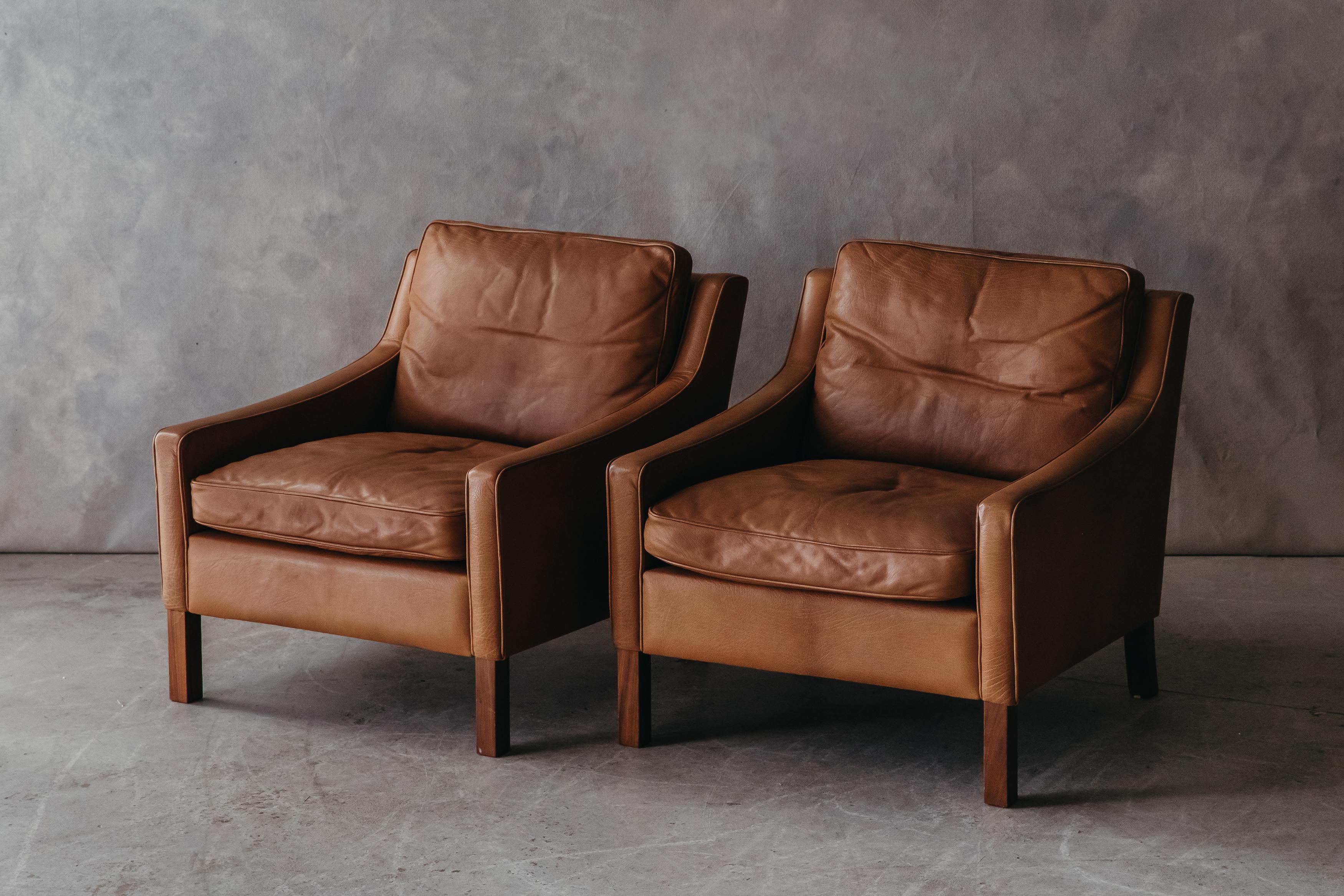 Vintage Pair of Leather Lounge Chairs from Denmark, circa 1970 In Good Condition In Nashville, TN