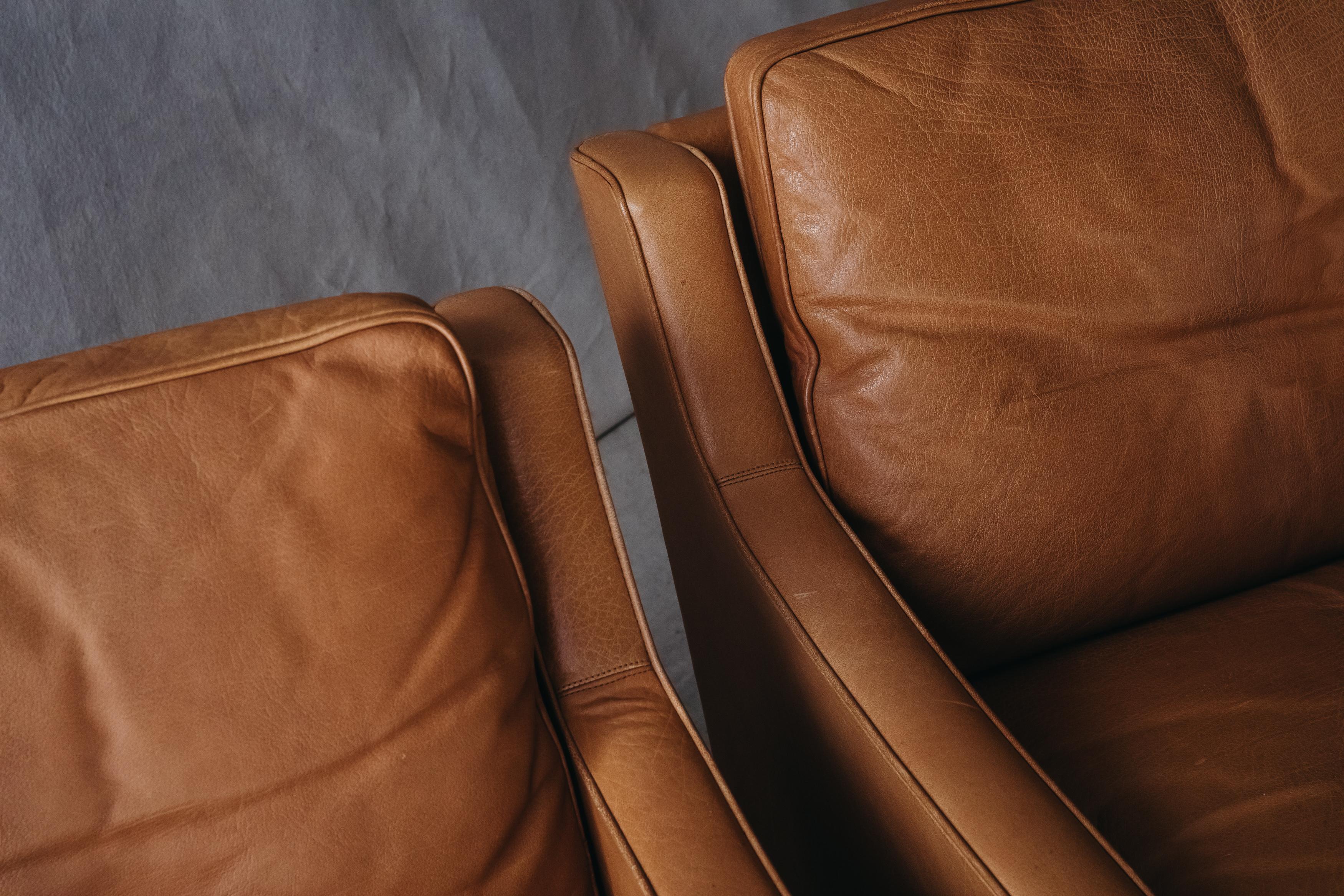 Late 20th Century Vintage Pair of Leather Lounge Chairs from Denmark, circa 1970