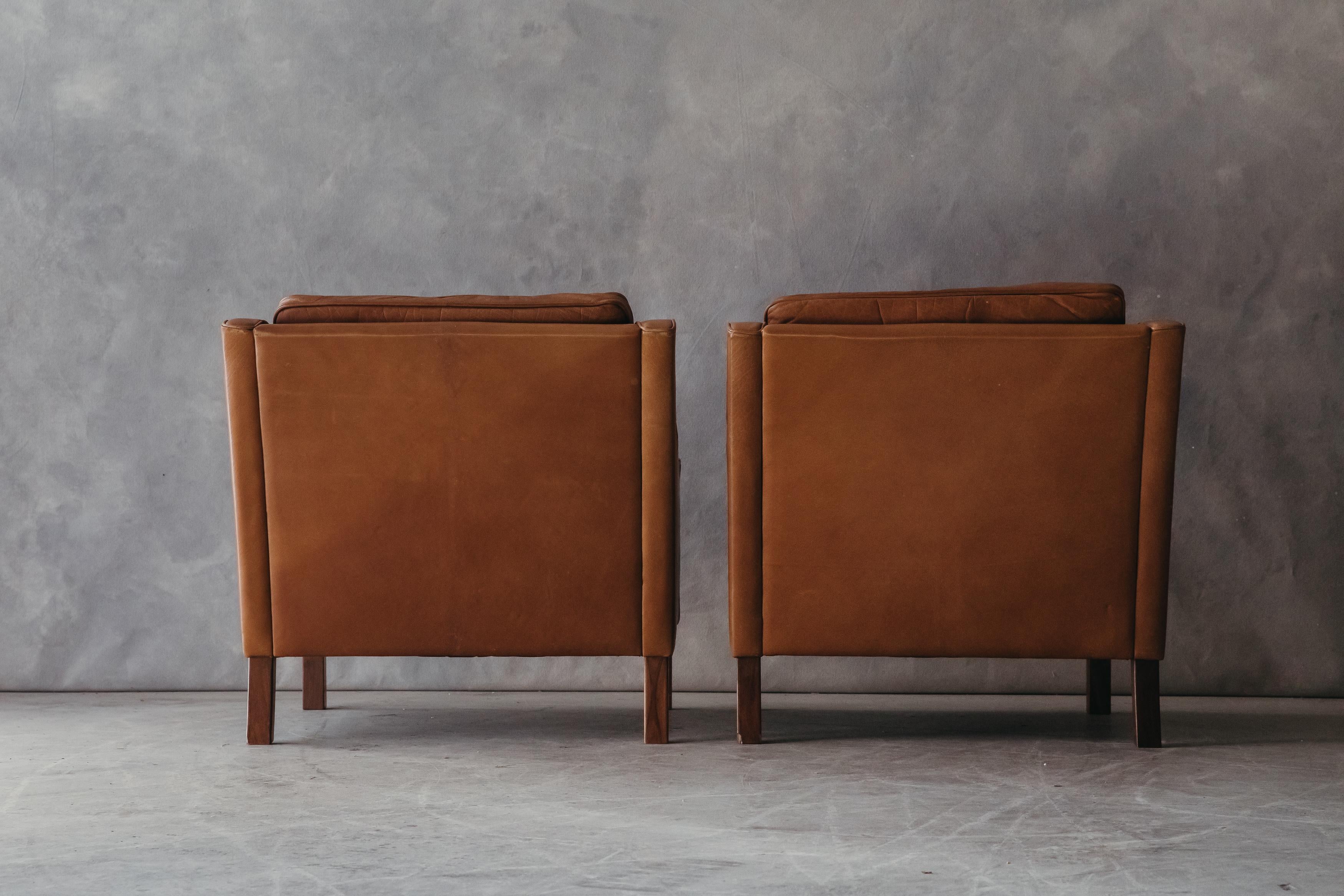 Vintage Pair of Leather Lounge Chairs from Denmark, circa 1970 2