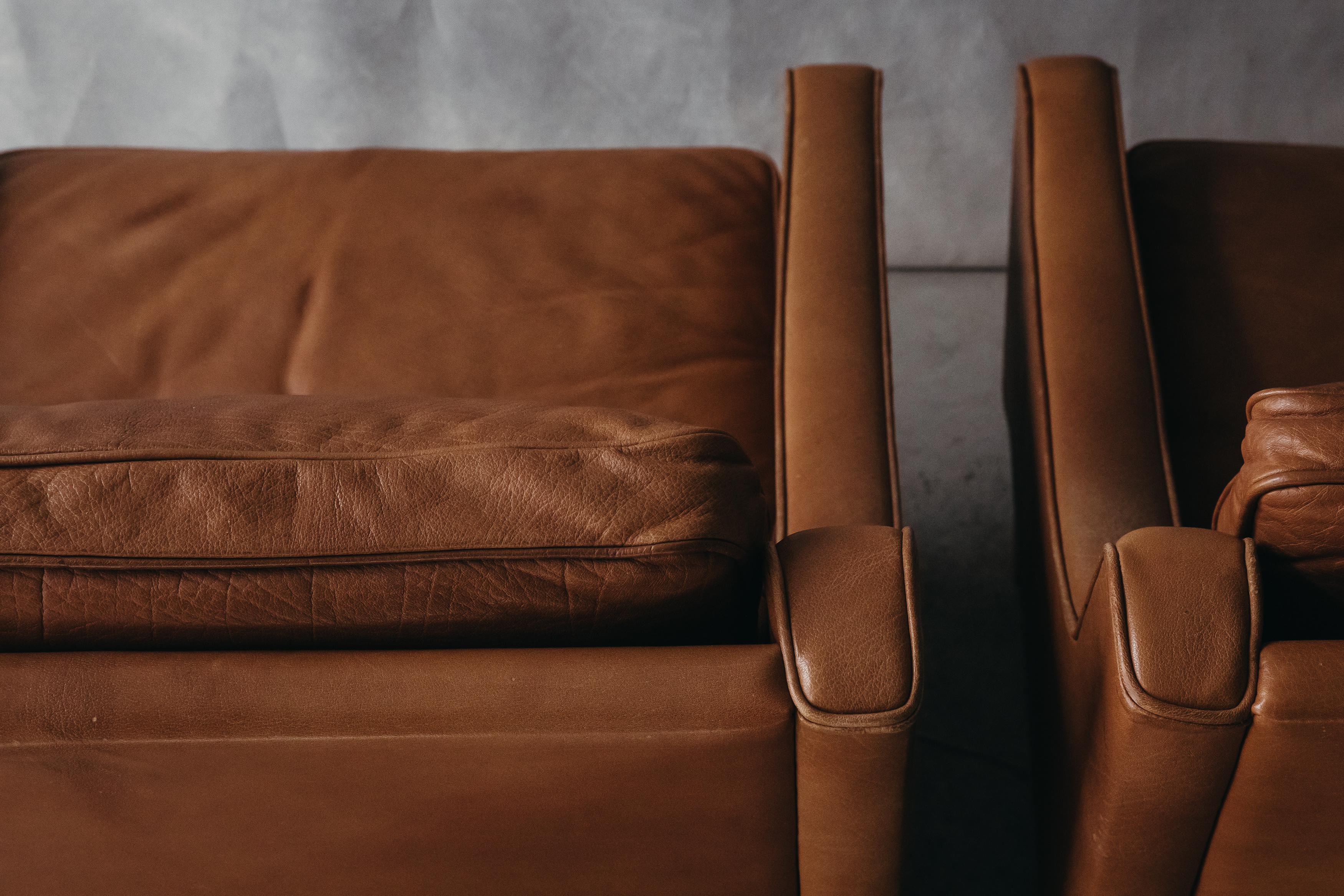 Vintage Pair of Leather Lounge Chairs from Denmark, circa 1970 3