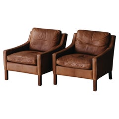 Vintage Pair of Leather Lounge Chairs from Denmark, circa 1970