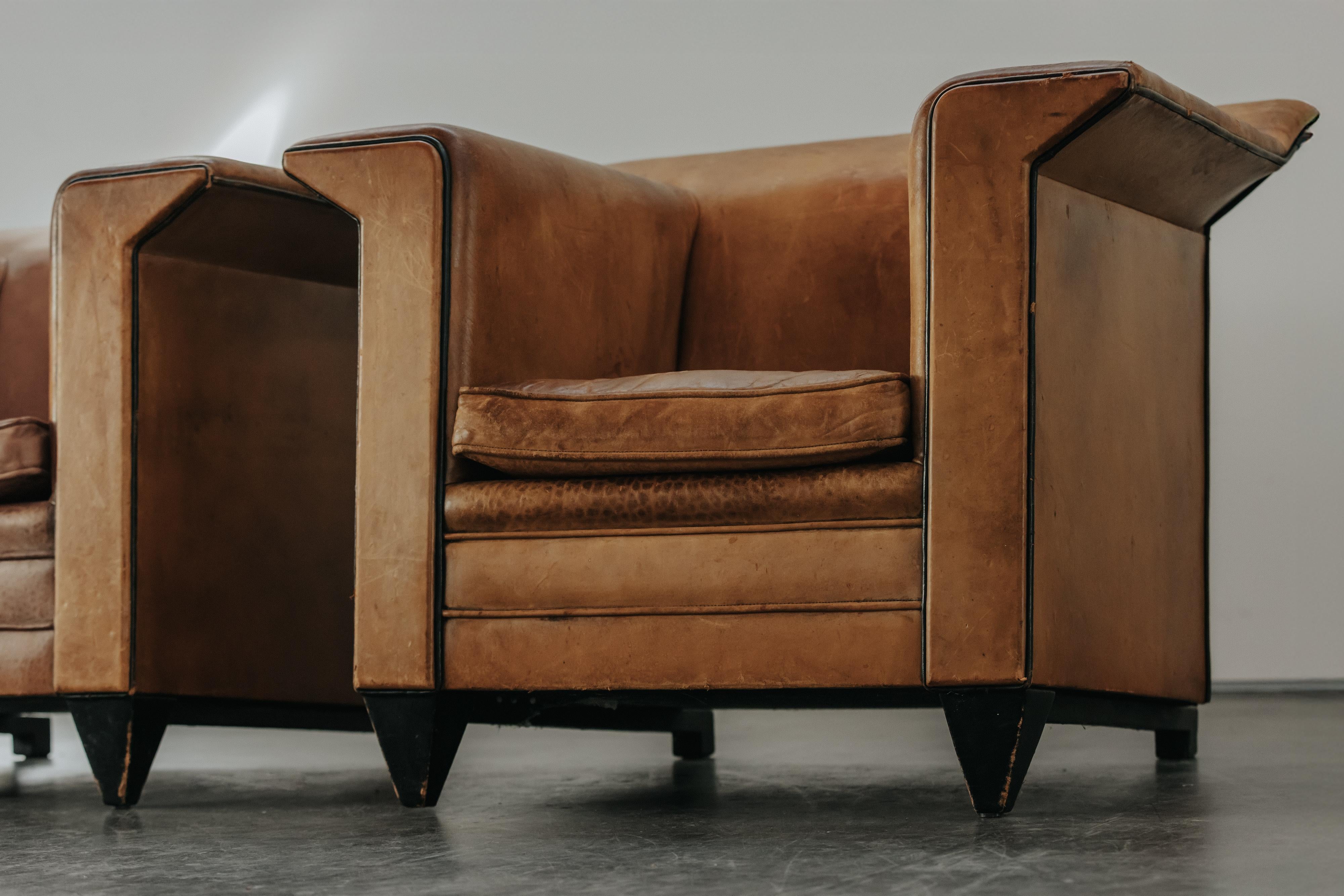 Fin du 20e siècle Paire de chaises longues en cuir des Pays-Bas, vers 1980 en vente
