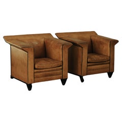 Vintage Pair Of Leather Lounge Chairs From The Netherlands, Circa 1980