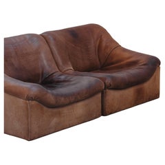 Vintage Pair Of Leather Loveseats By De Sede Switzerland, Circa 1970