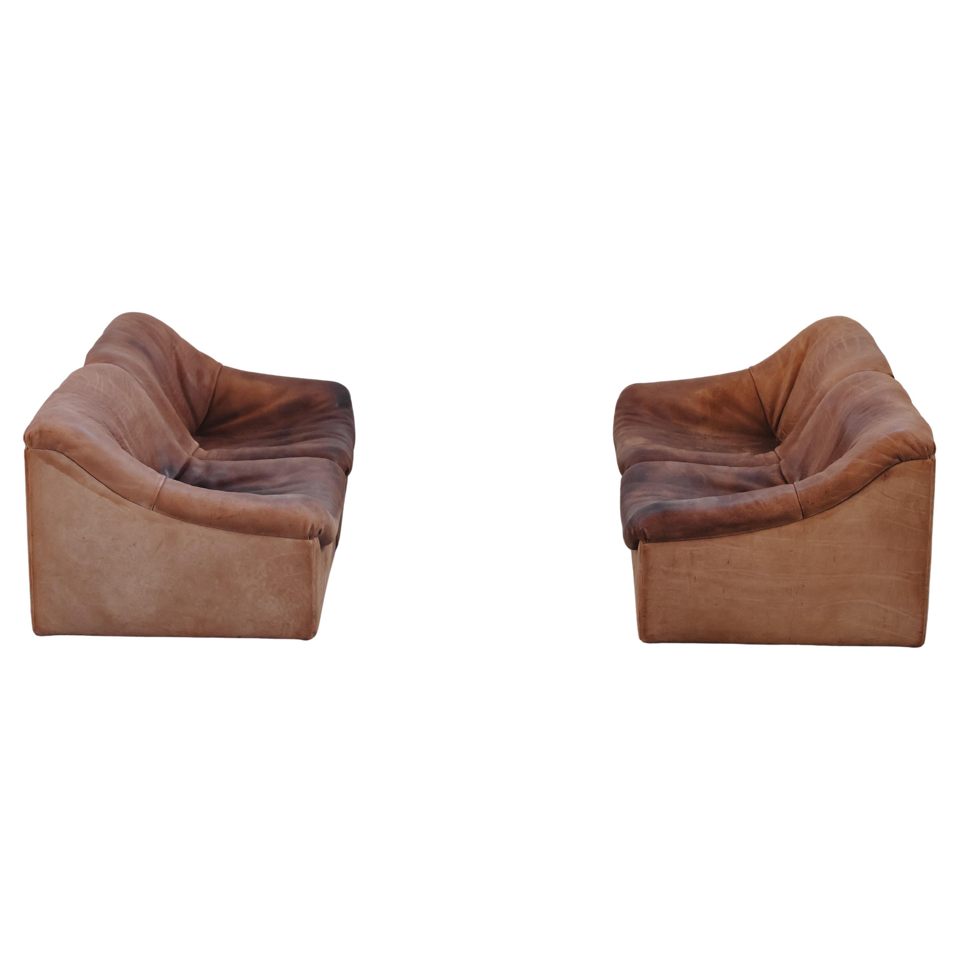 Vintage Pair Of Leather Loveseats By De Sede Switzerland, Circa 1970