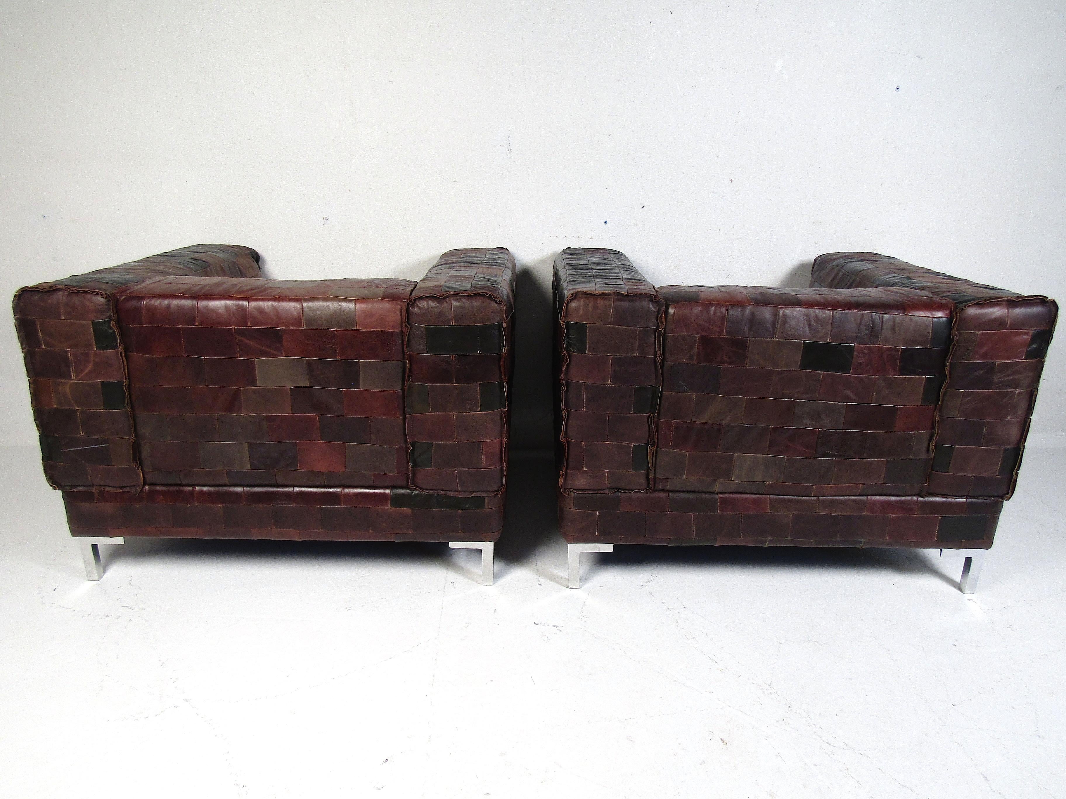 Vintage Pair of Leather Patchwork Club Chairs, Styled after Paul Evans 1