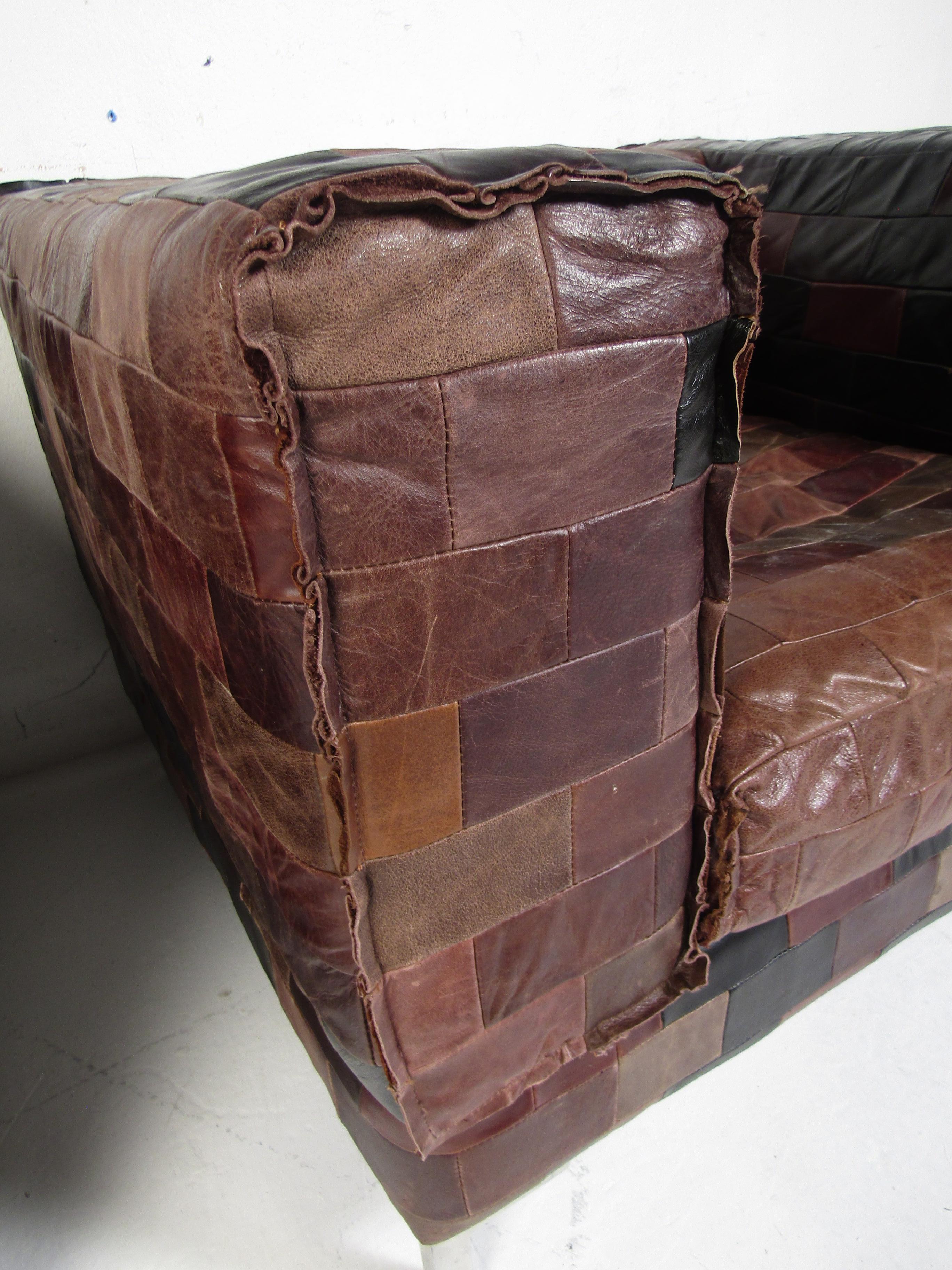 Vintage Pair of Leather Patchwork Club Chairs, Styled after Paul Evans 2