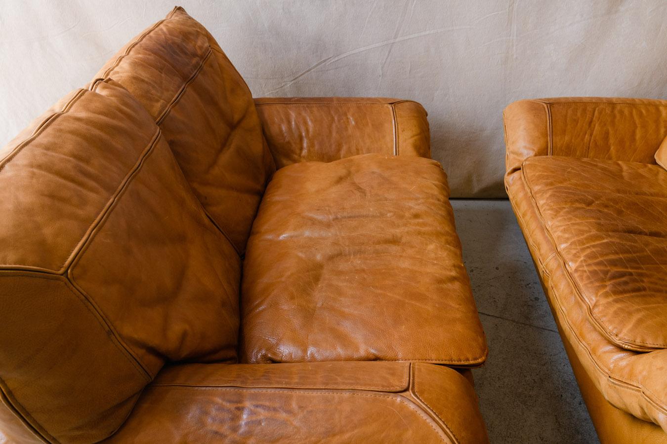 Vintage Pair of Leather Roche Bobois Sofas, from France, Circa 1970 2