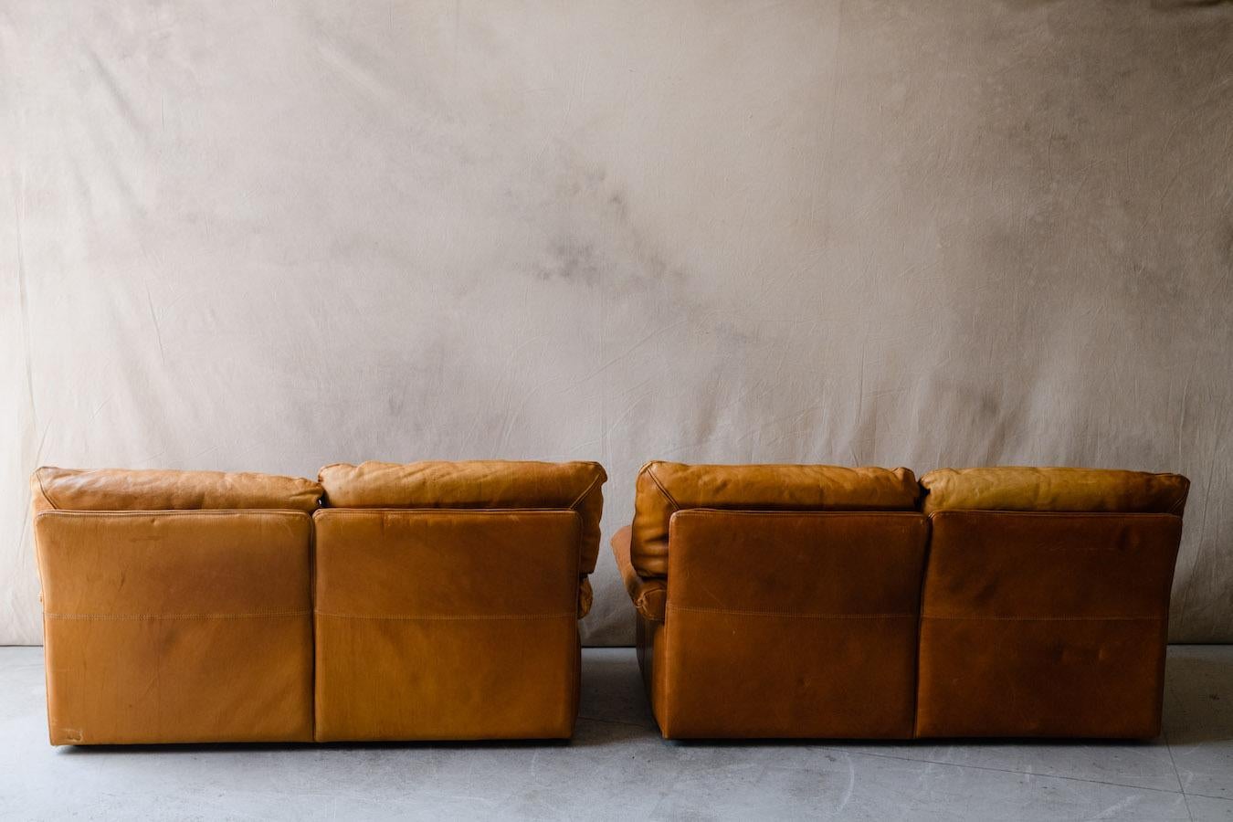 Vintage Pair of Leather Roche Bobois Sofas, from France, Circa 1970 3