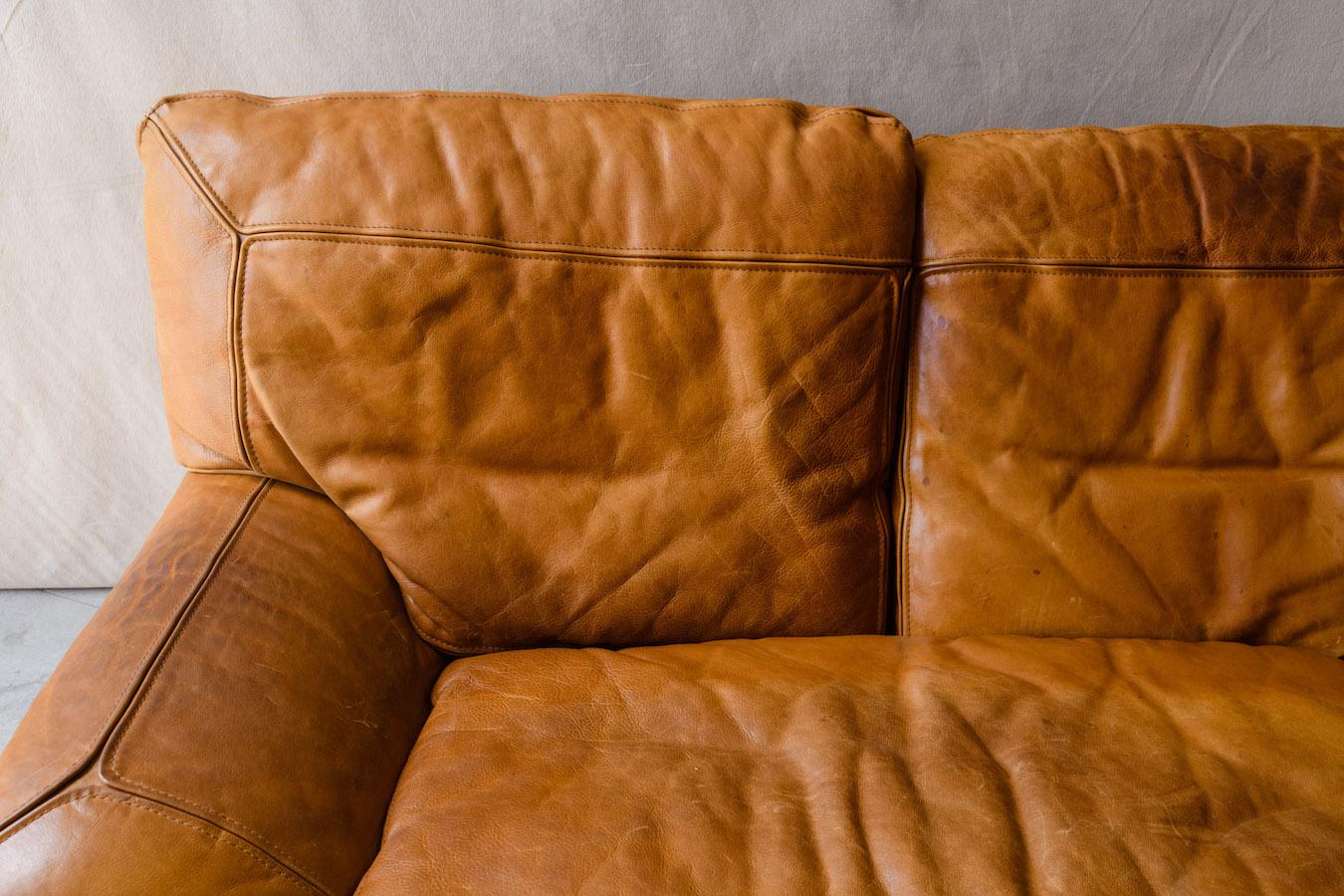 European Vintage Pair of Leather Roche Bobois Sofas, from France, Circa 1970