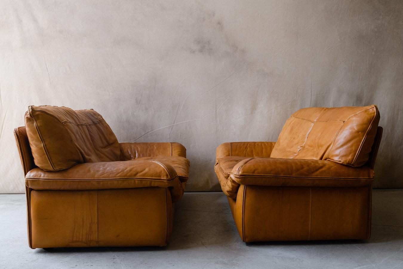Late 20th Century Vintage Pair of Leather Roche Bobois Sofas, from France, Circa 1970