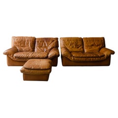 Vintage Pair of Leather Roche Bobois Sofas, from France, Circa 1970