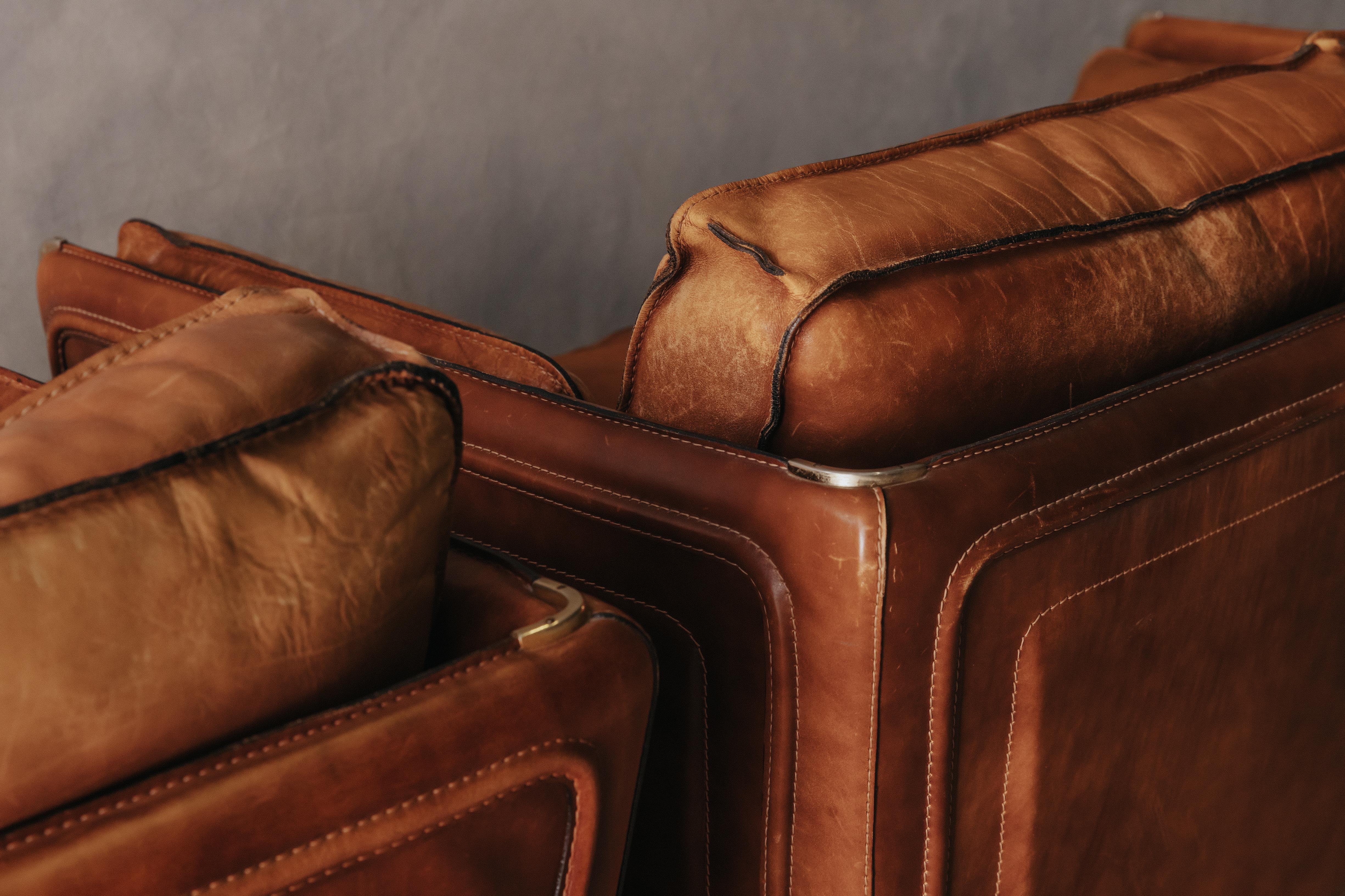 Vintage Pair Of Leather Sofas By Roche Bobois, France, Circa 1970 2