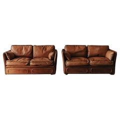 Vintage Pair Of Leather Sofas By Roche Bobois, France, Circa 1970