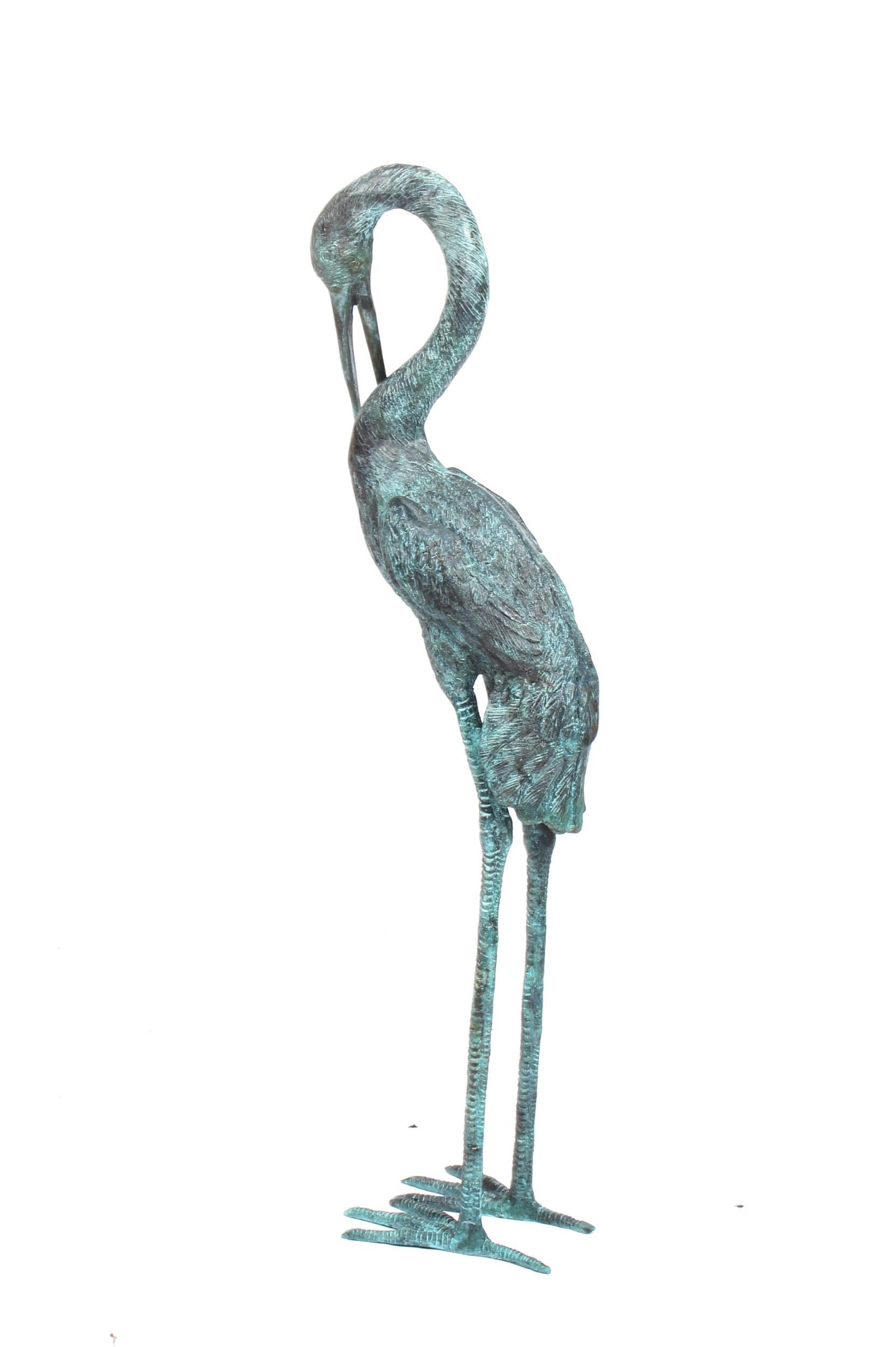 Vintage Pair of Life Size Bronze Cranes with Green Patina Late 20th Century at 1stDibs