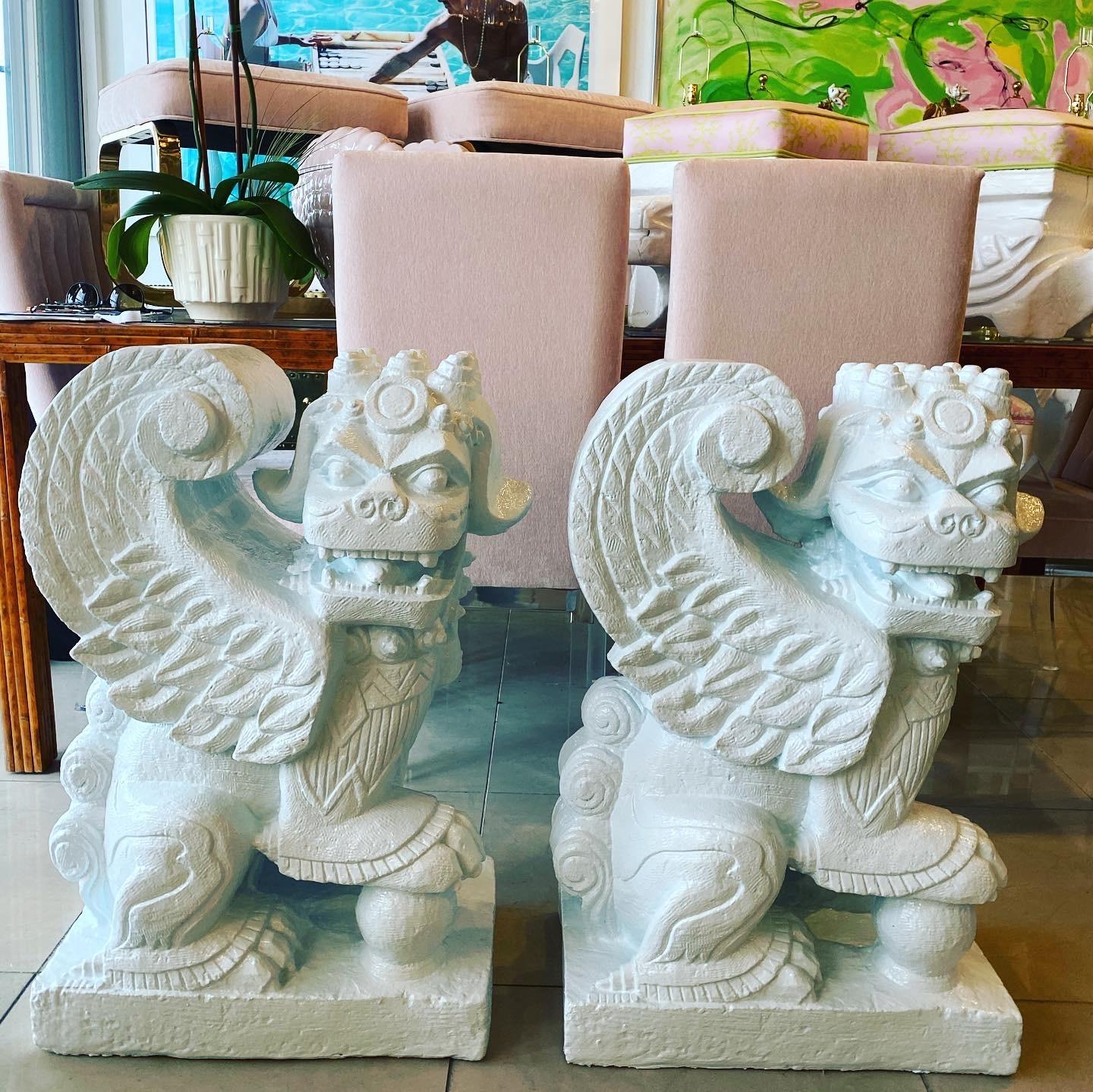 Vintage Pair of Light Blue Foo Dog Plaster Dining Table or Console Table Bases 5
