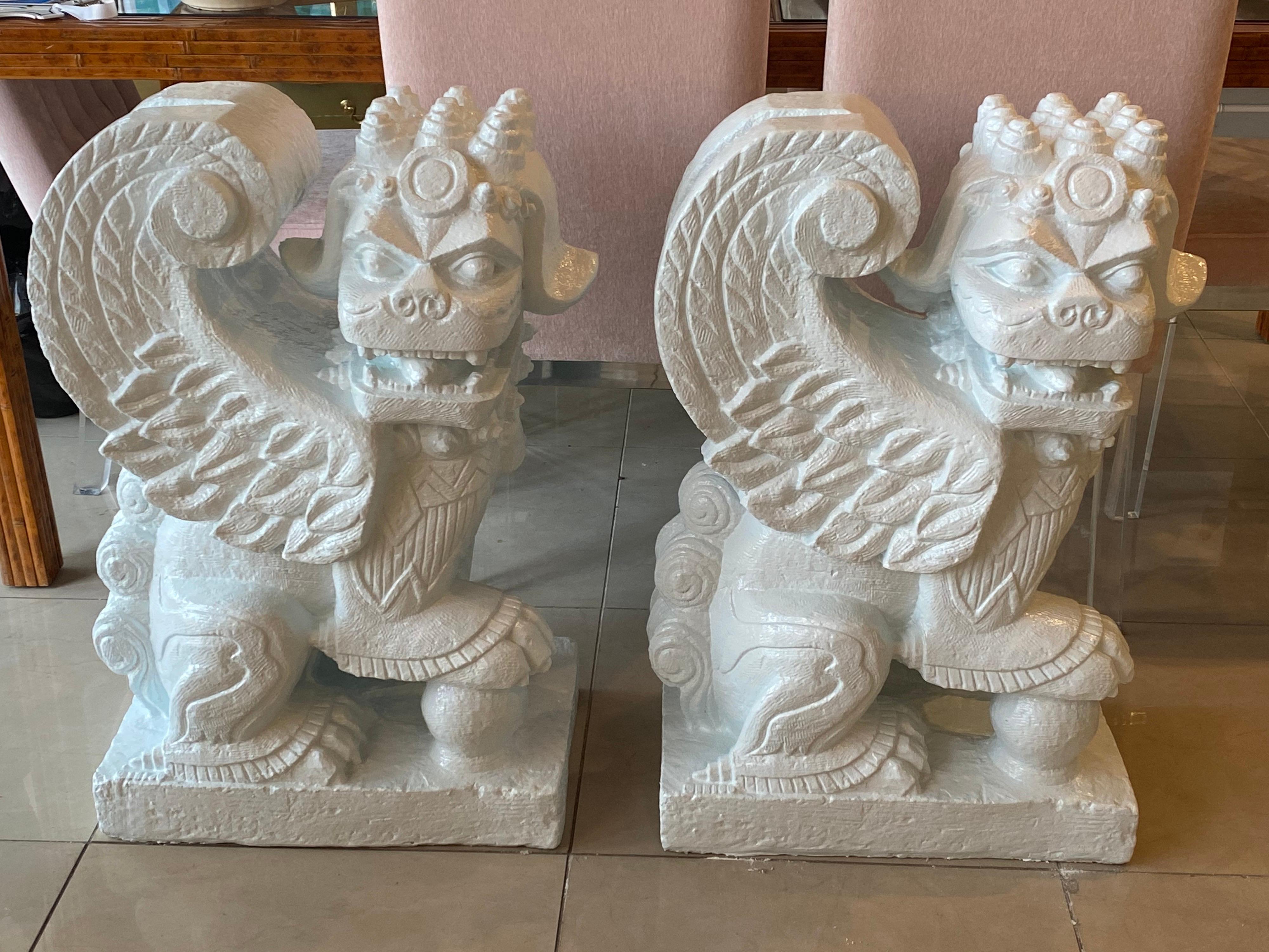 Vintage Pair of Light Blue Foo Dog Plaster Dining Table or Console Table Bases 6
