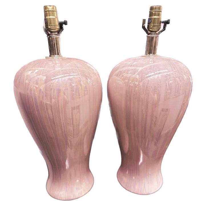 Vintage Pair of Light Pink Venetian Table Lamps For Sale