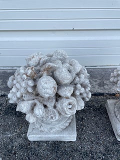 Vintage Pair of Limestone Fruit Baskets, Circa 1950s, Garden Ornaments
