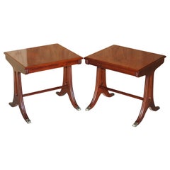 Vintage Pair of Lions Hairy Paw Feet Flamed Hardwood Side End Lamp Wine Tables