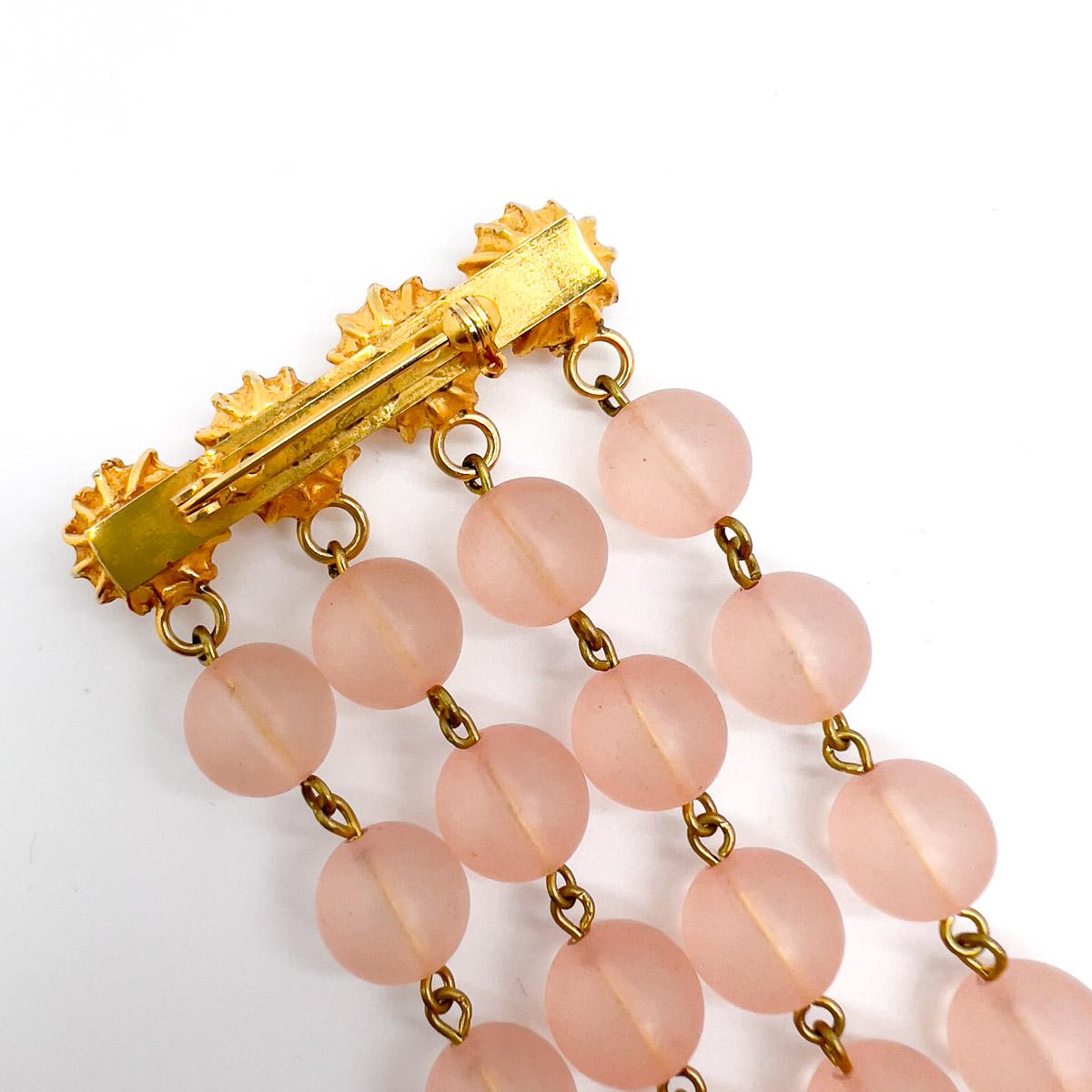 Vintage Pair of Long Pink Satin Bead Tassel Brooches 1960s For Sale 1