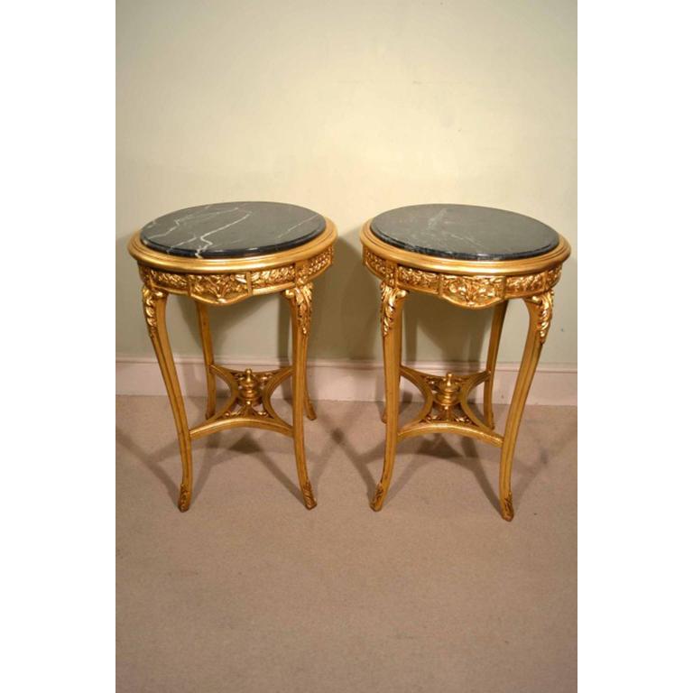 Vintage Pair of Louis Revival Giltwood Marble Top Occasional Tables, 20th C 5