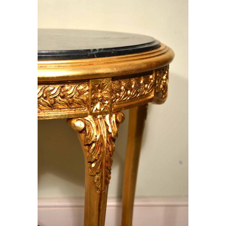 Late 20th Century Vintage Pair of Louis Revival Giltwood Marble Top Occasional Tables, 20th C
