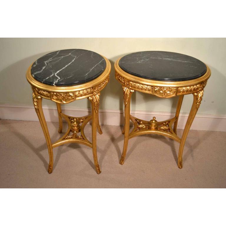 Vintage Pair of Louis Revival Giltwood Marble Top Occasional Tables, 20th C 3