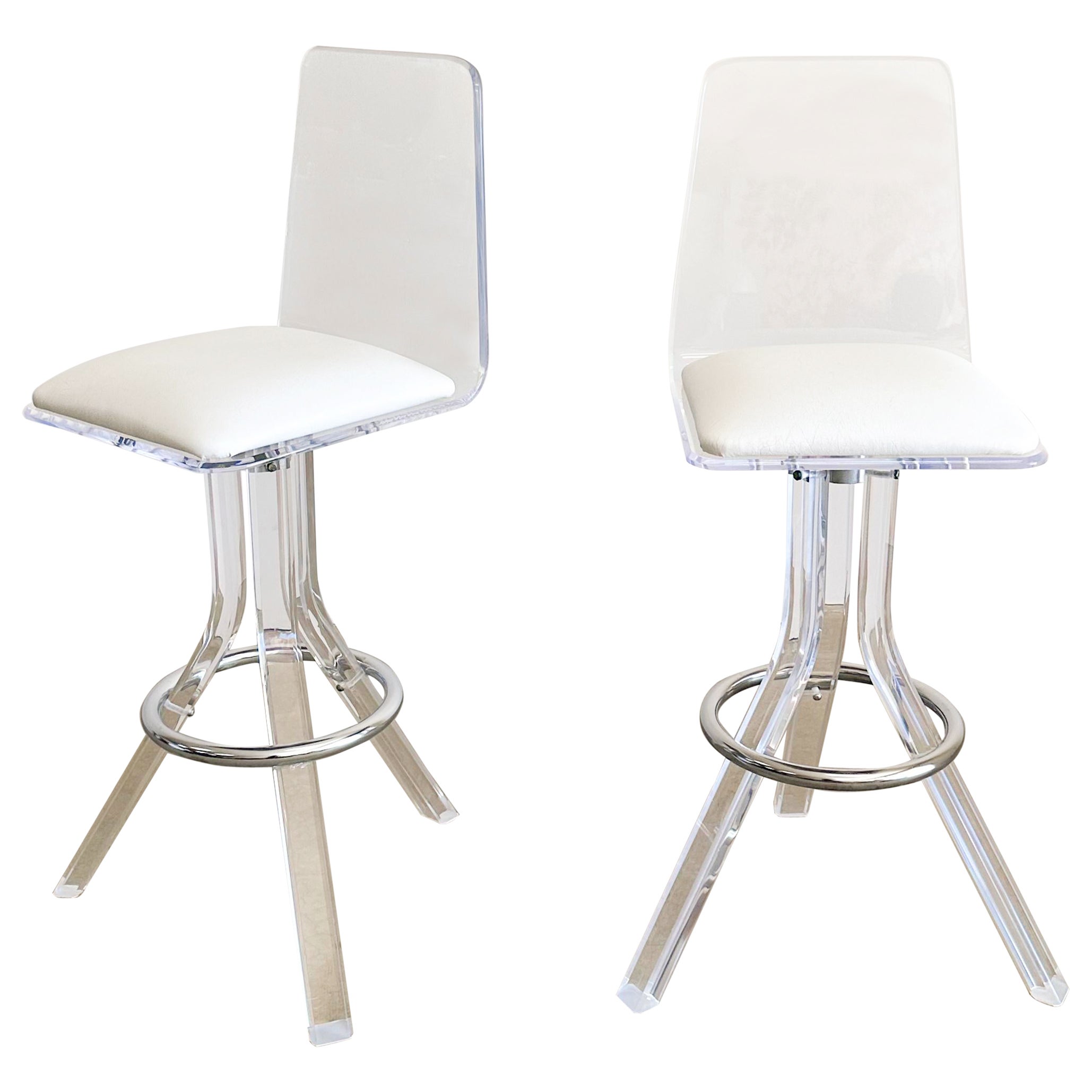 Paire de tabourets de bar vintage en lucite et chrome Charles Hollis Jones