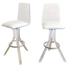 Paire de tabourets de bar vintage en lucite et chrome Charles Hollis Jones