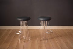 Vintage Pair of Lucite and Leather Bar Stools