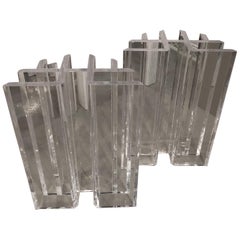Vintage Pair of Lucite Dining Table or Desk Bases Geometric