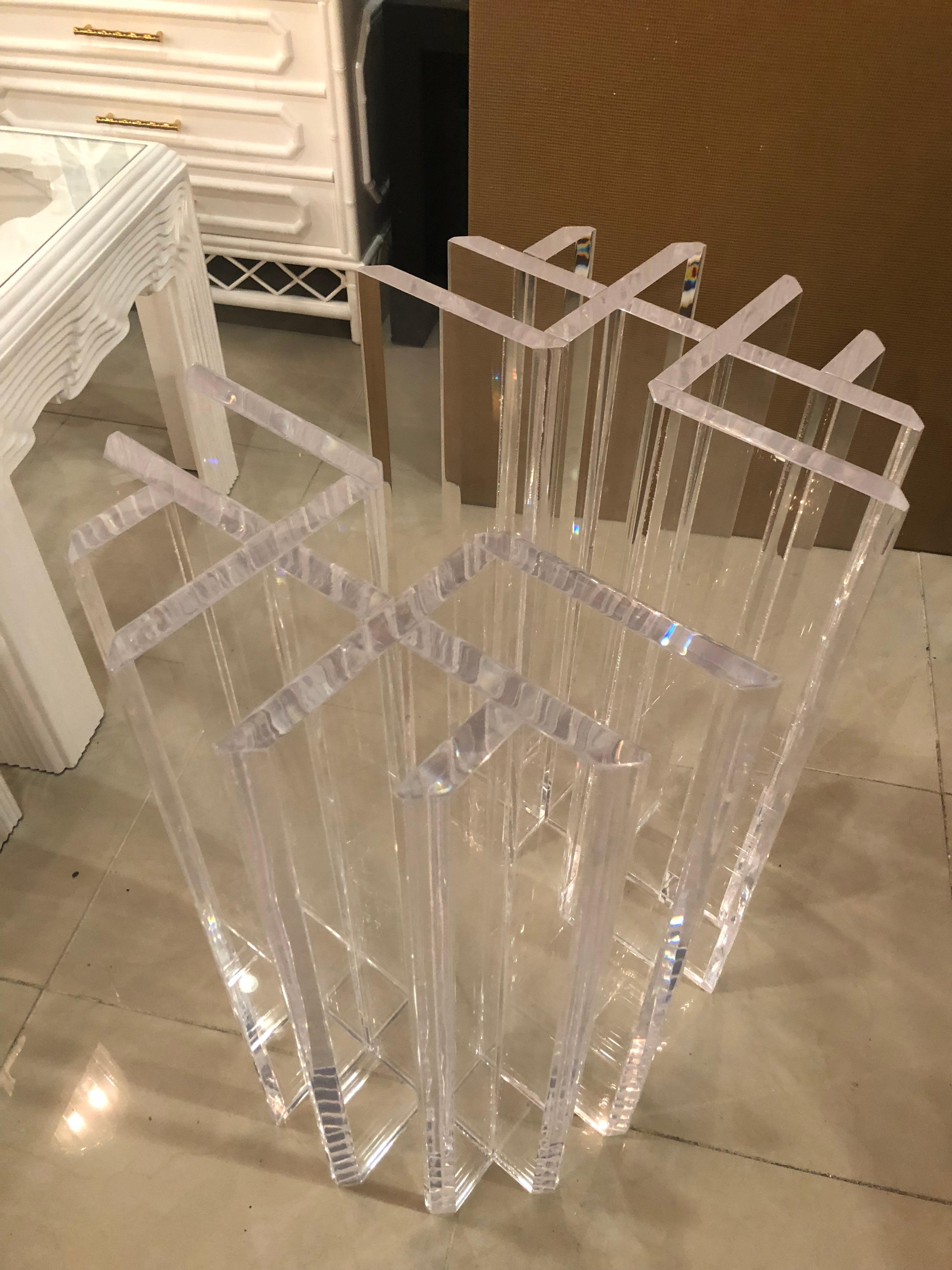 Vintage Pair of Lucite Dining Table or Desk Bases Geometric 1