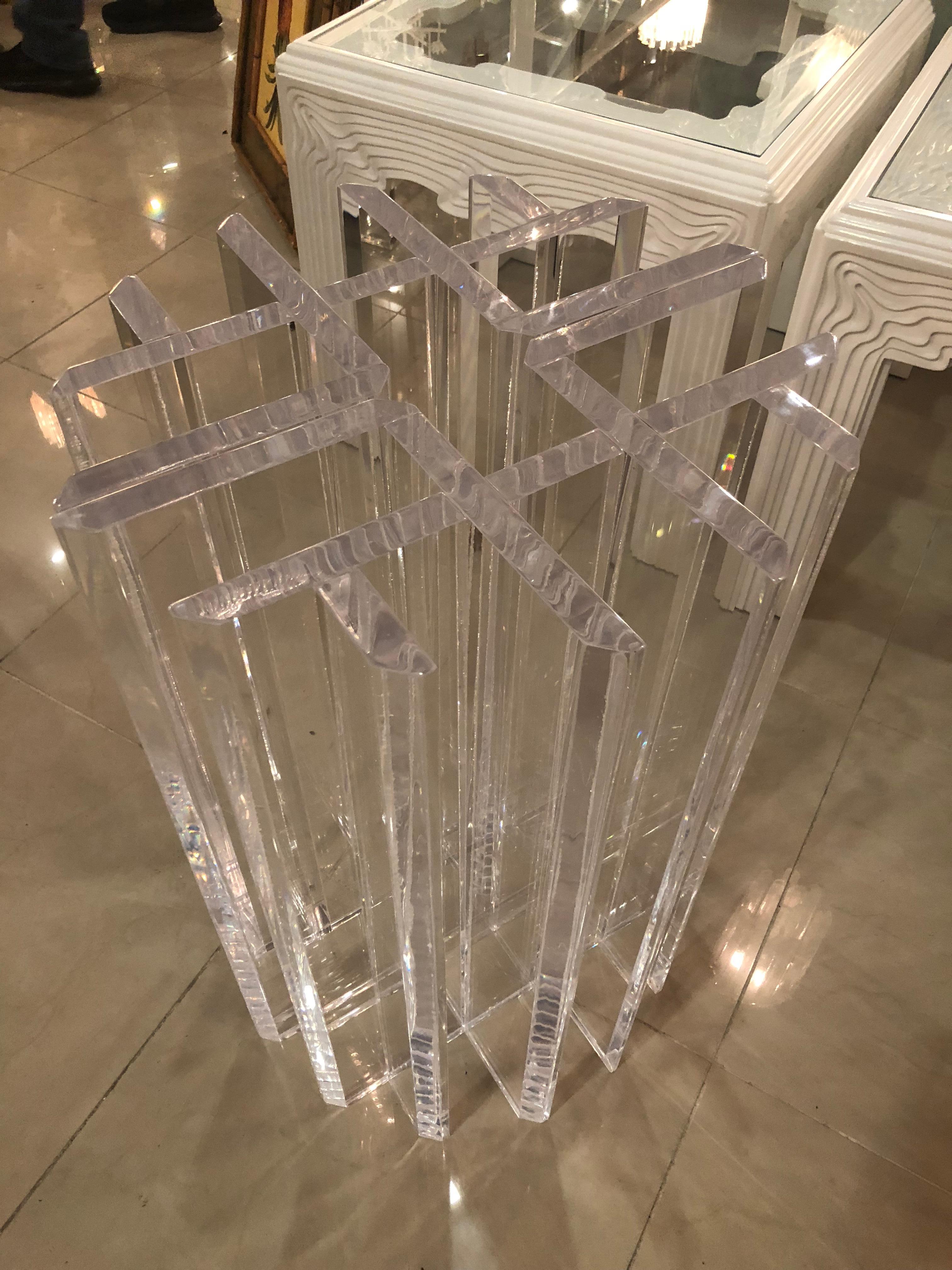 Hollywood Regency Vintage Pair of Lucite Dining Table or Desk Bases Geometric