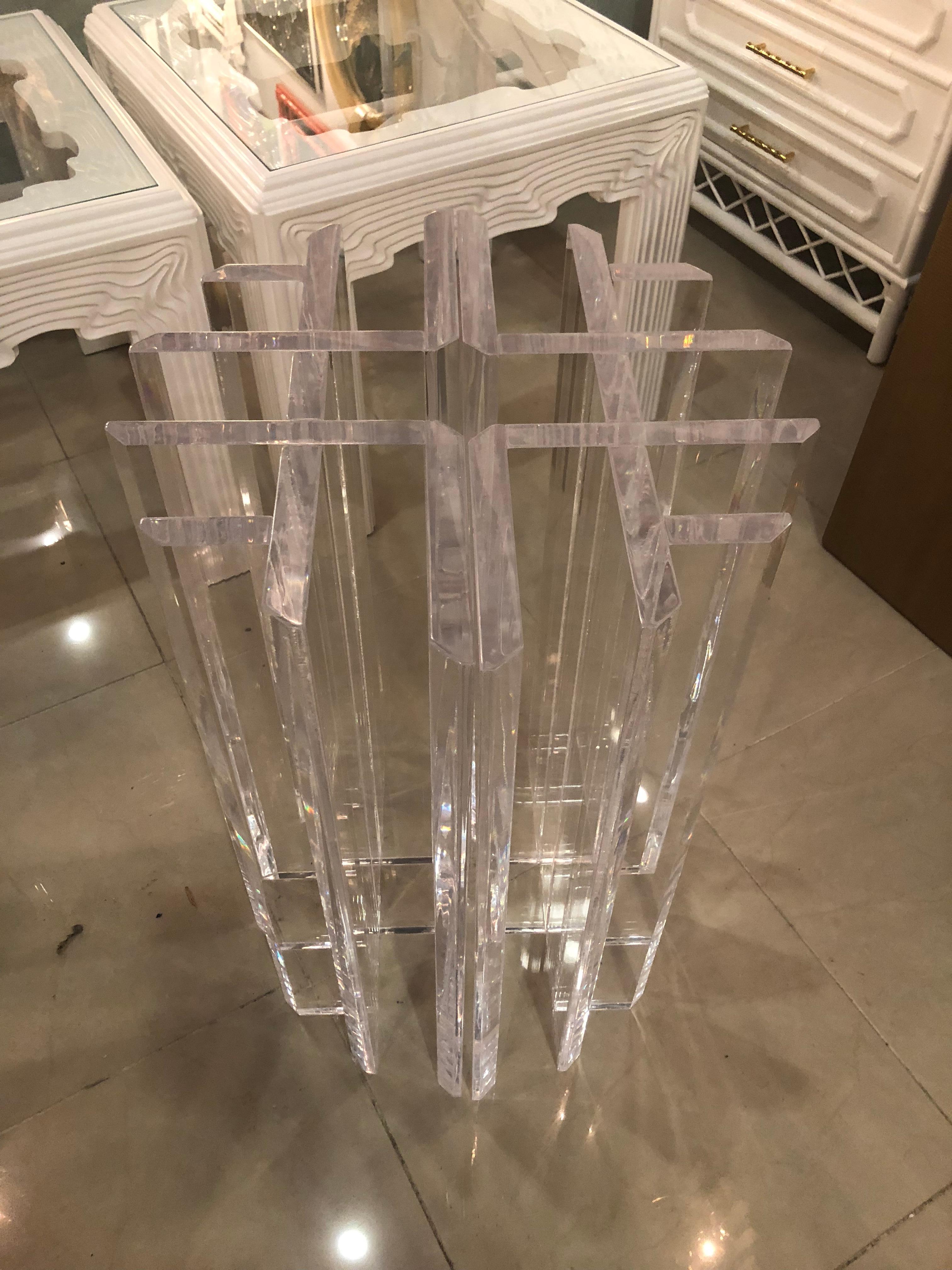 American Vintage Pair of Lucite Dining Table or Desk Bases Geometric