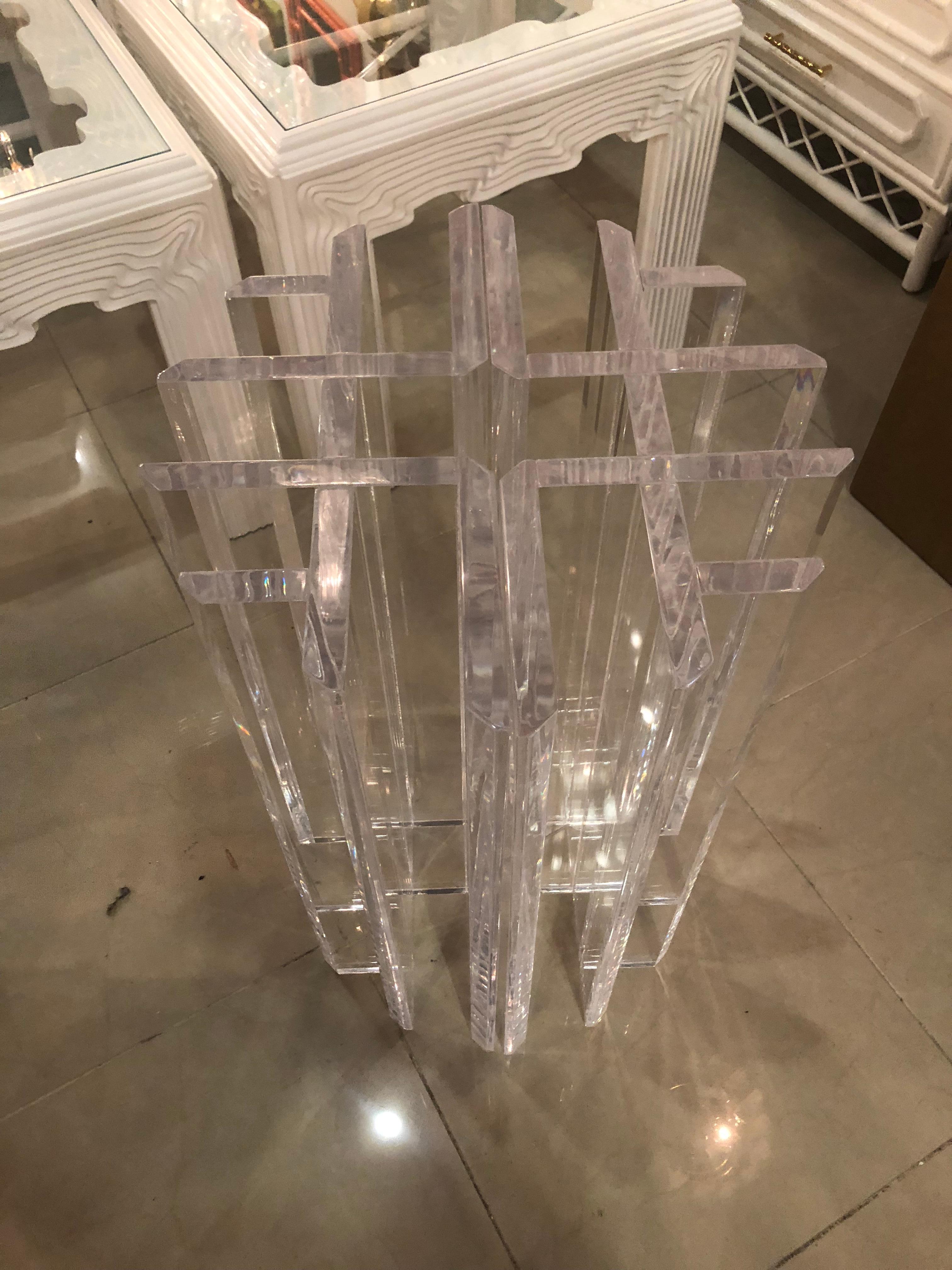 Vintage Pair of Lucite Dining Table or Desk Bases Geometric In Good Condition In West Palm Beach, FL