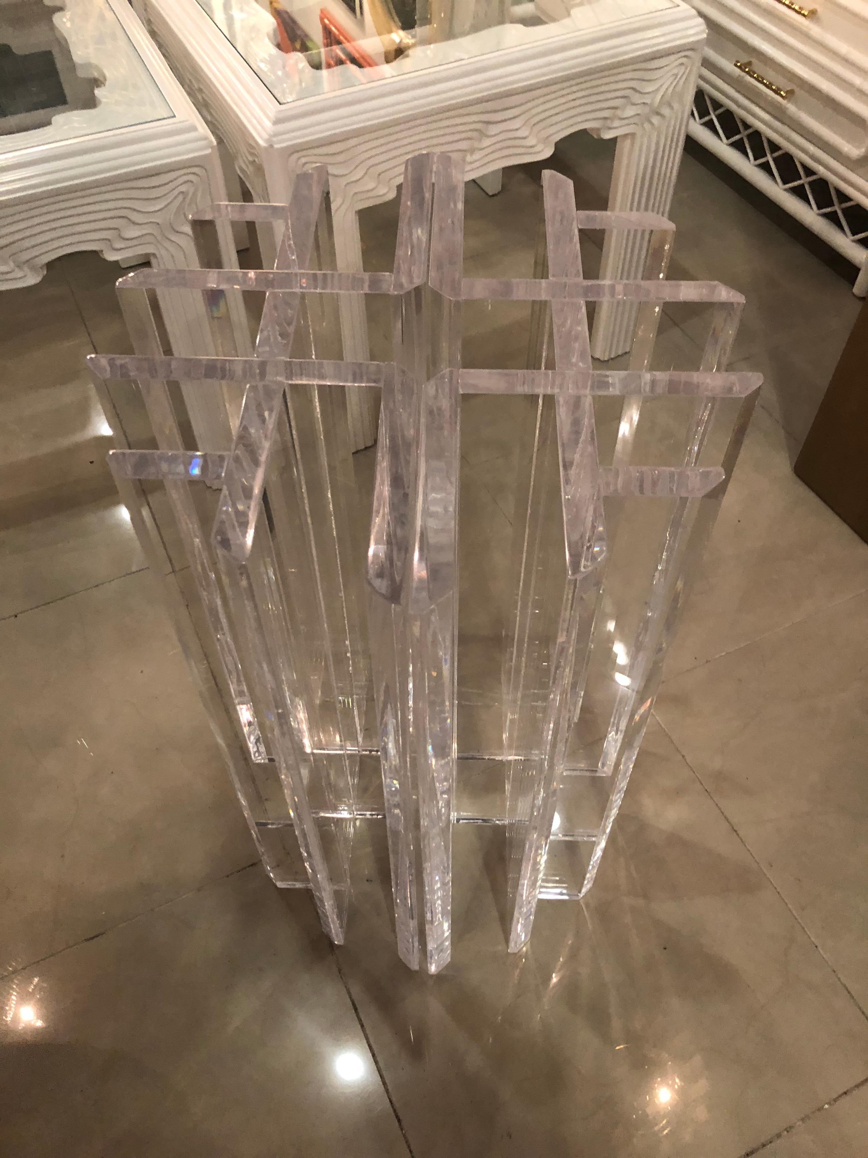 Late 20th Century Vintage Pair of Lucite Dining Table or Desk Bases Geometric