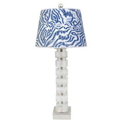 Vintage Pair of Lucite Geometric Stacked Column Lamps