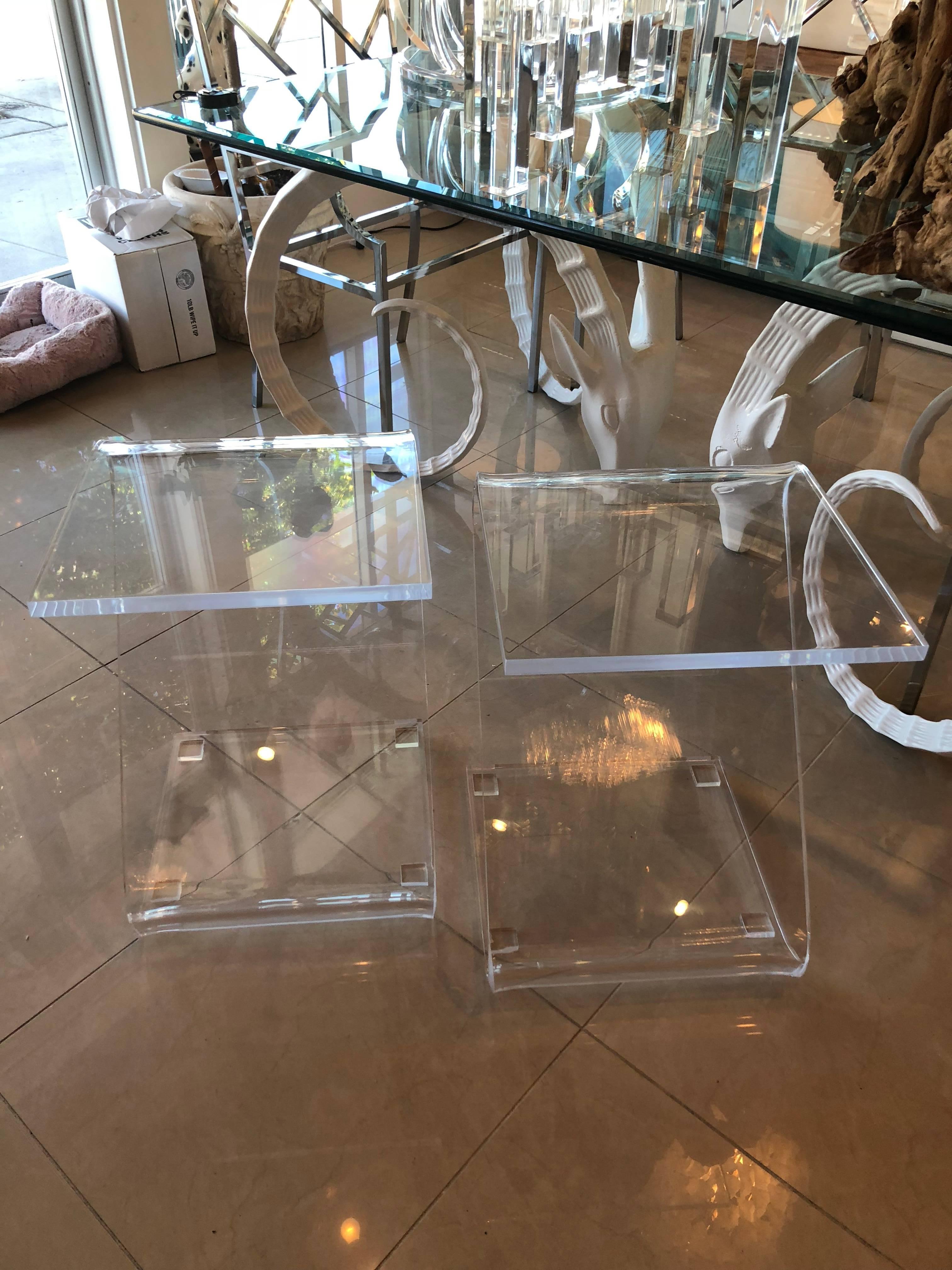 Vintage pair of Lucite Z end side tables. These have been professionally restored and are pristine.