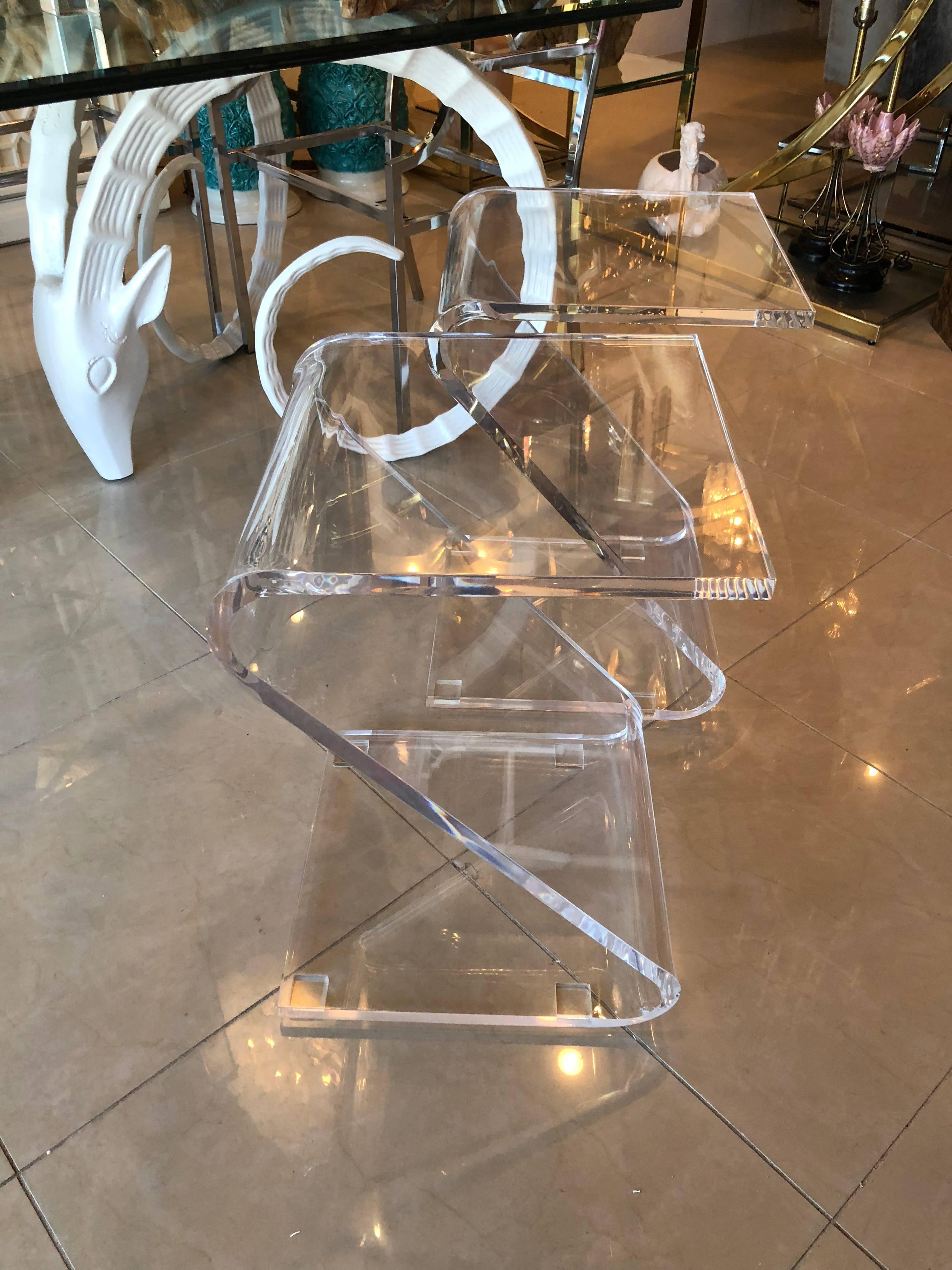 Hollywood Regency Vintage Pair of Lucite Z End Side Tables