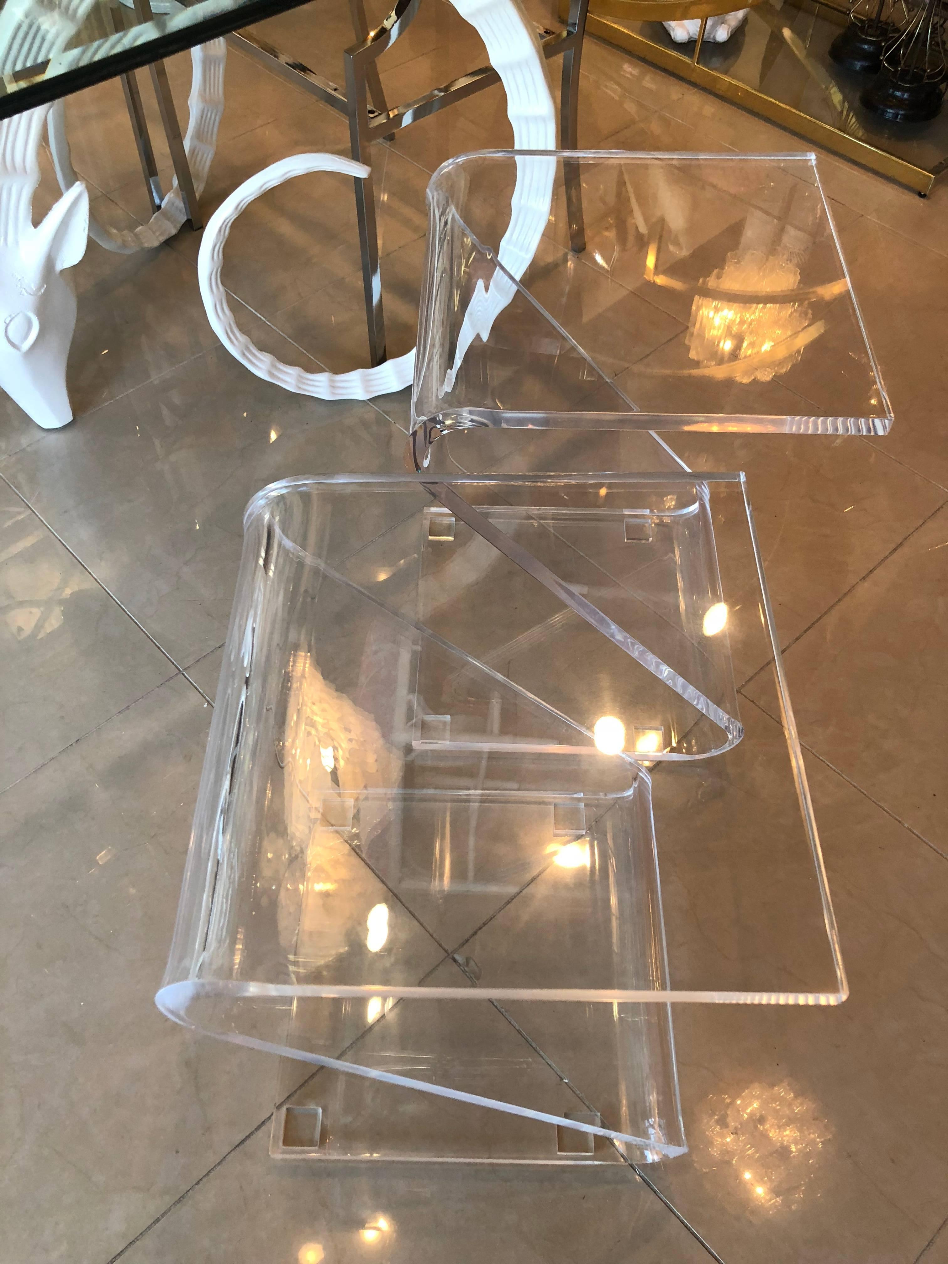 Vintage Pair of Lucite Z End Side Tables In Excellent Condition In West Palm Beach, FL