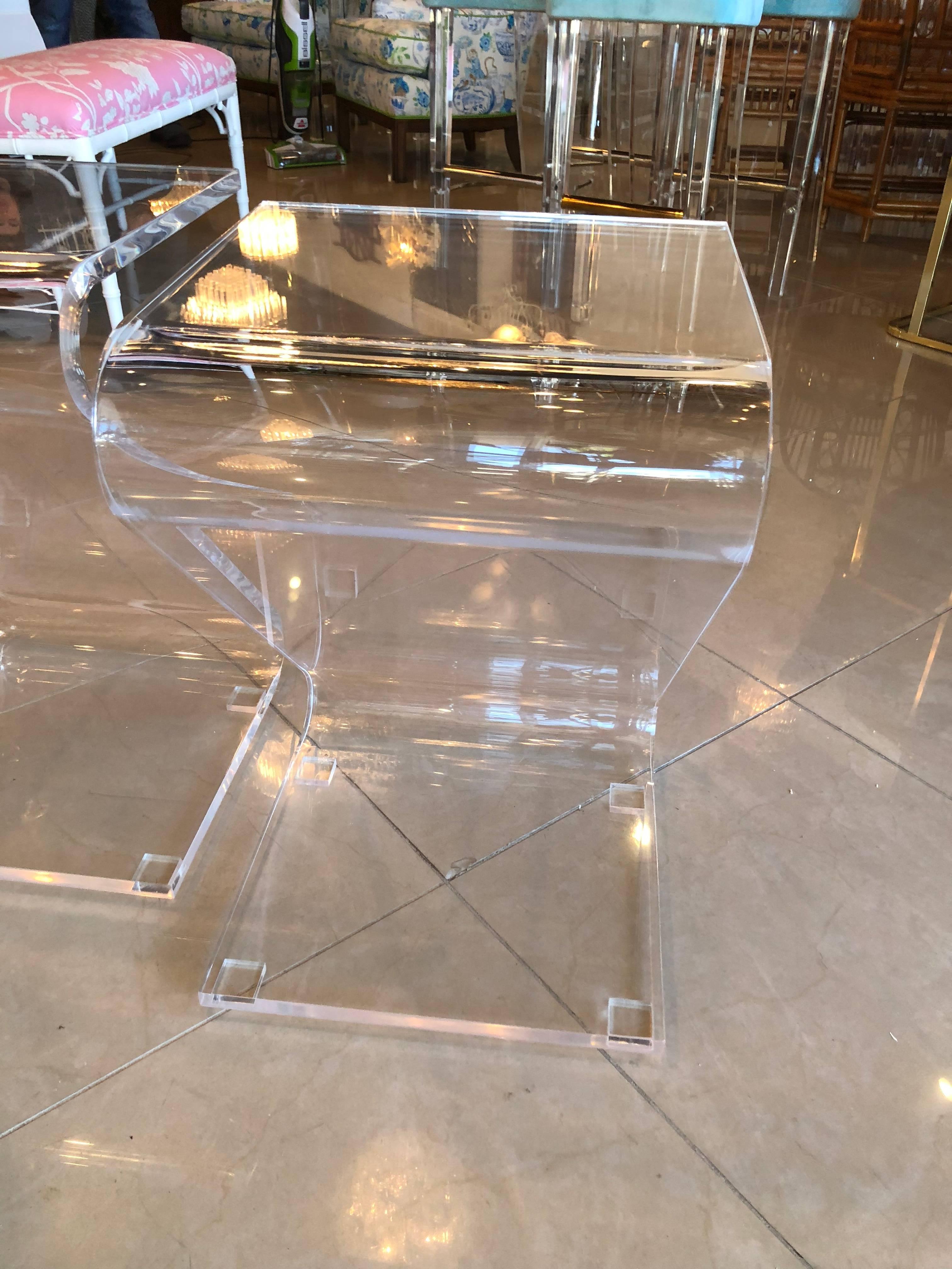 Late 20th Century Vintage Pair of Lucite Z End Side Tables