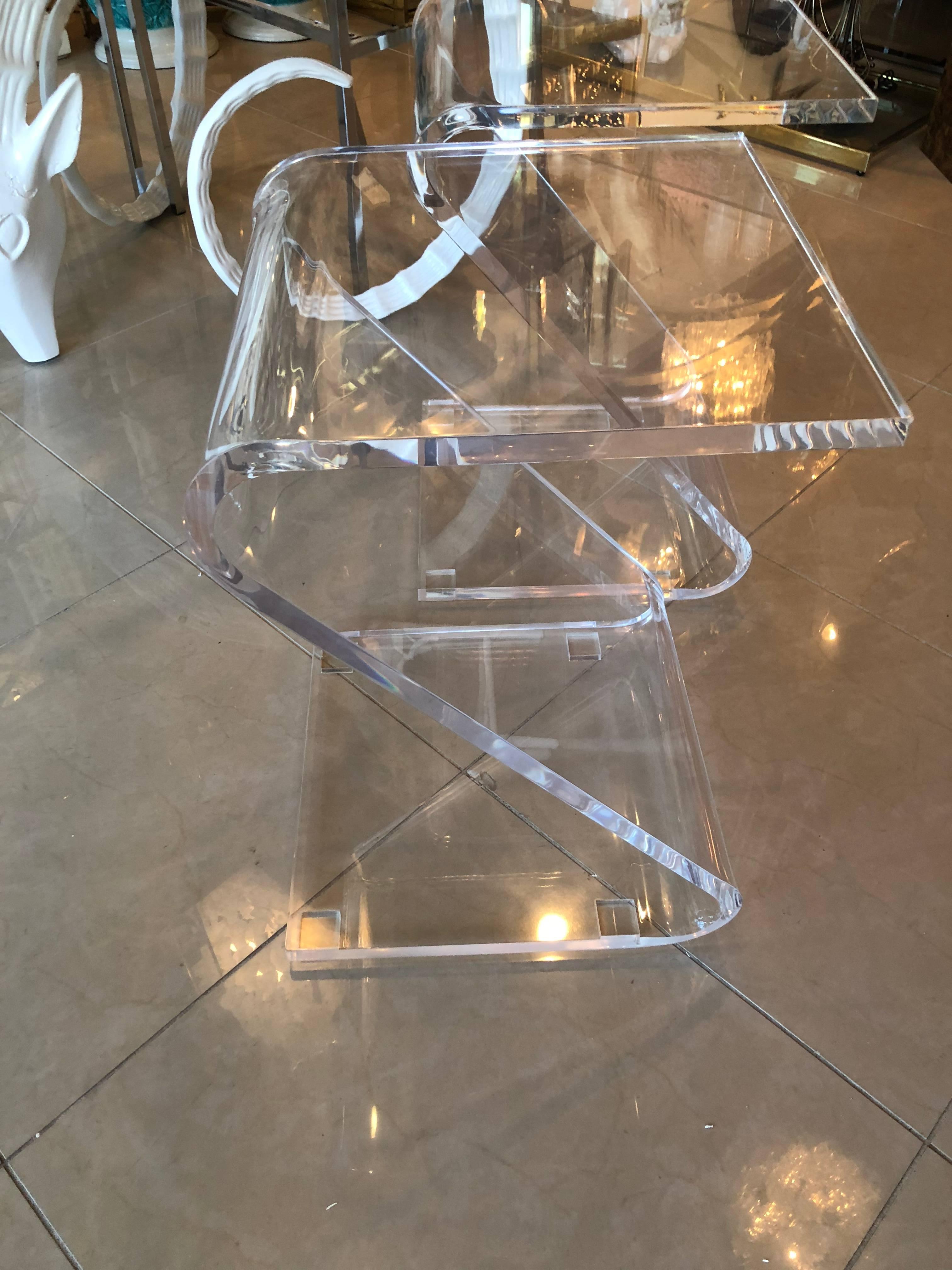 Vintage Pair of Lucite Z End Side Tables 1