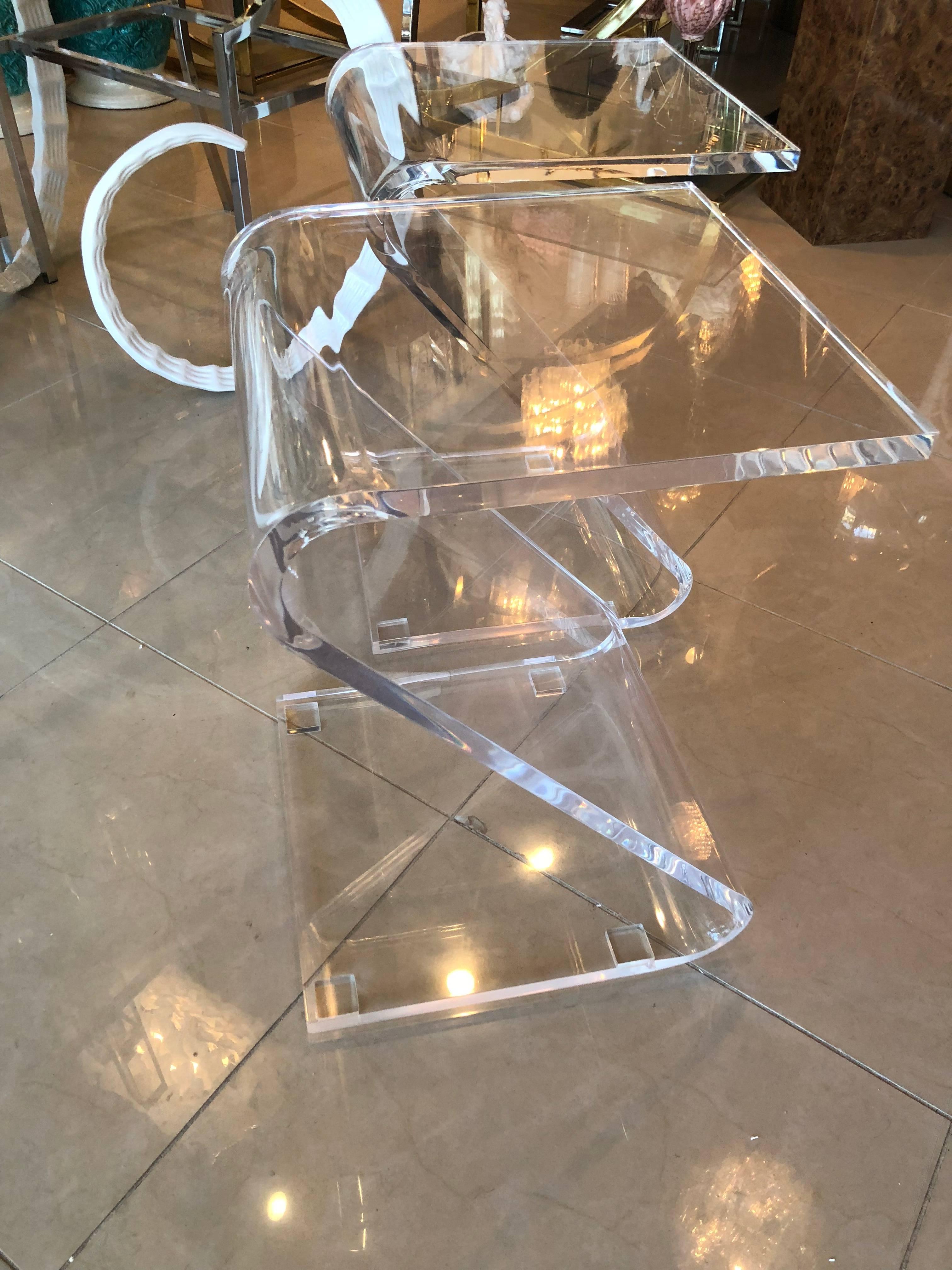 Vintage Pair of Lucite Z End Side Tables 2