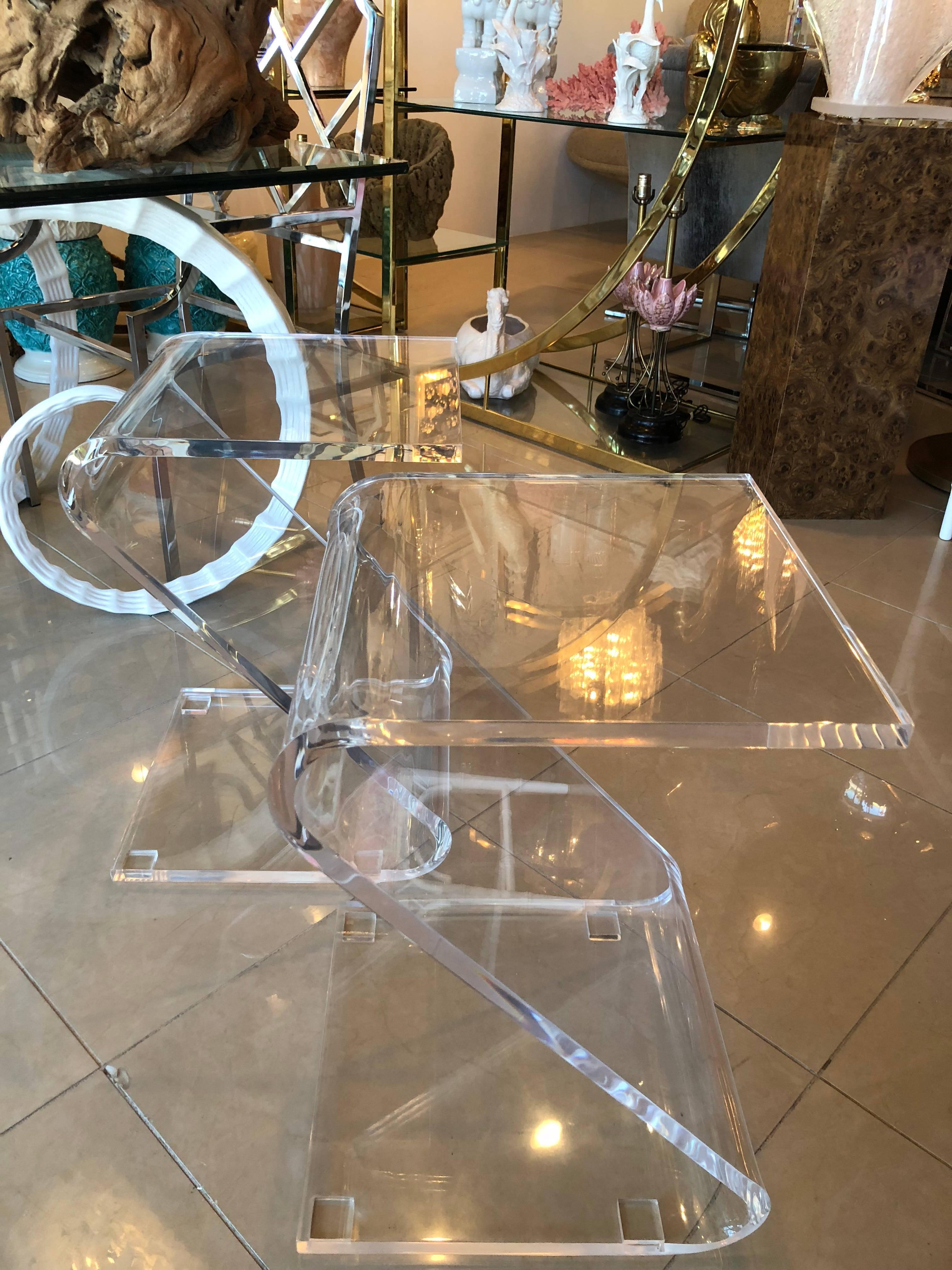 Vintage Pair of Lucite Z End Side Tables 3