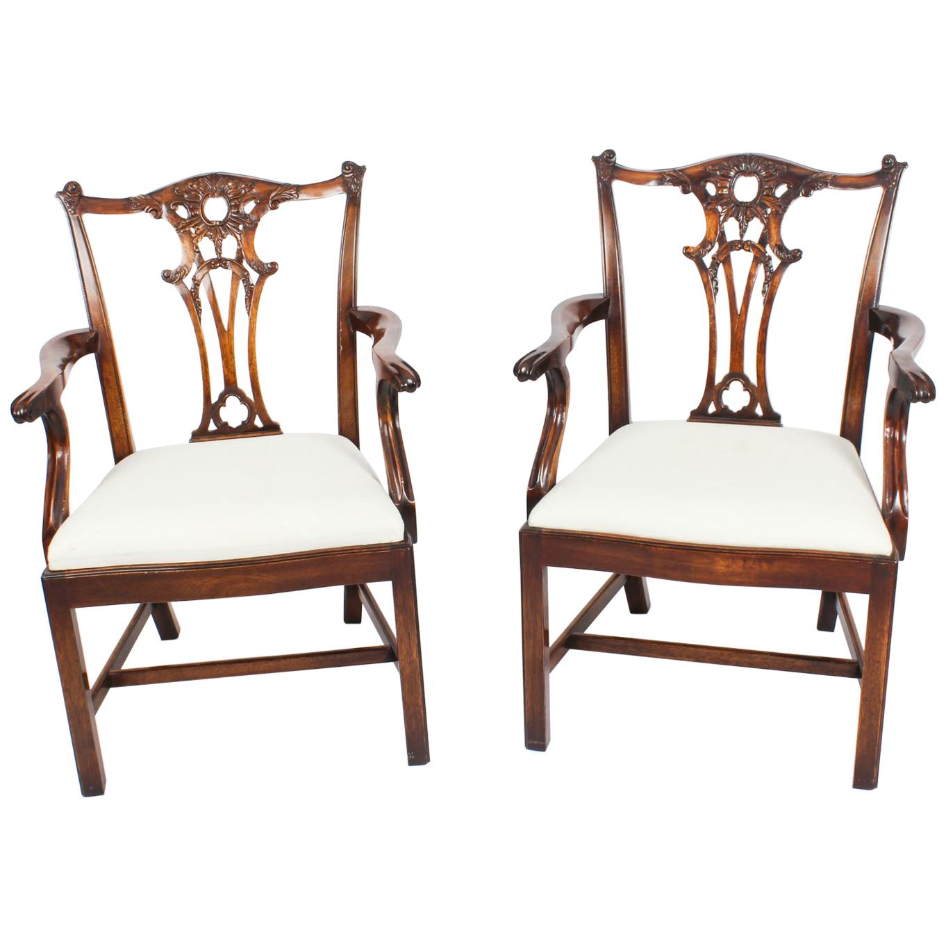 Vintage Pair of Mahogany Chippendale Revival Armchairs, Mid-20th Century
