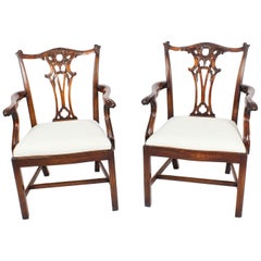 Vintage Pair of Mahogany Chippendale Revival Armchairs, Mid-20th Century
