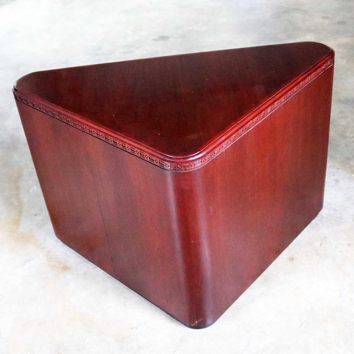 Modern Vintage Pair of Mahogany Triangular End Tables or Pedestals