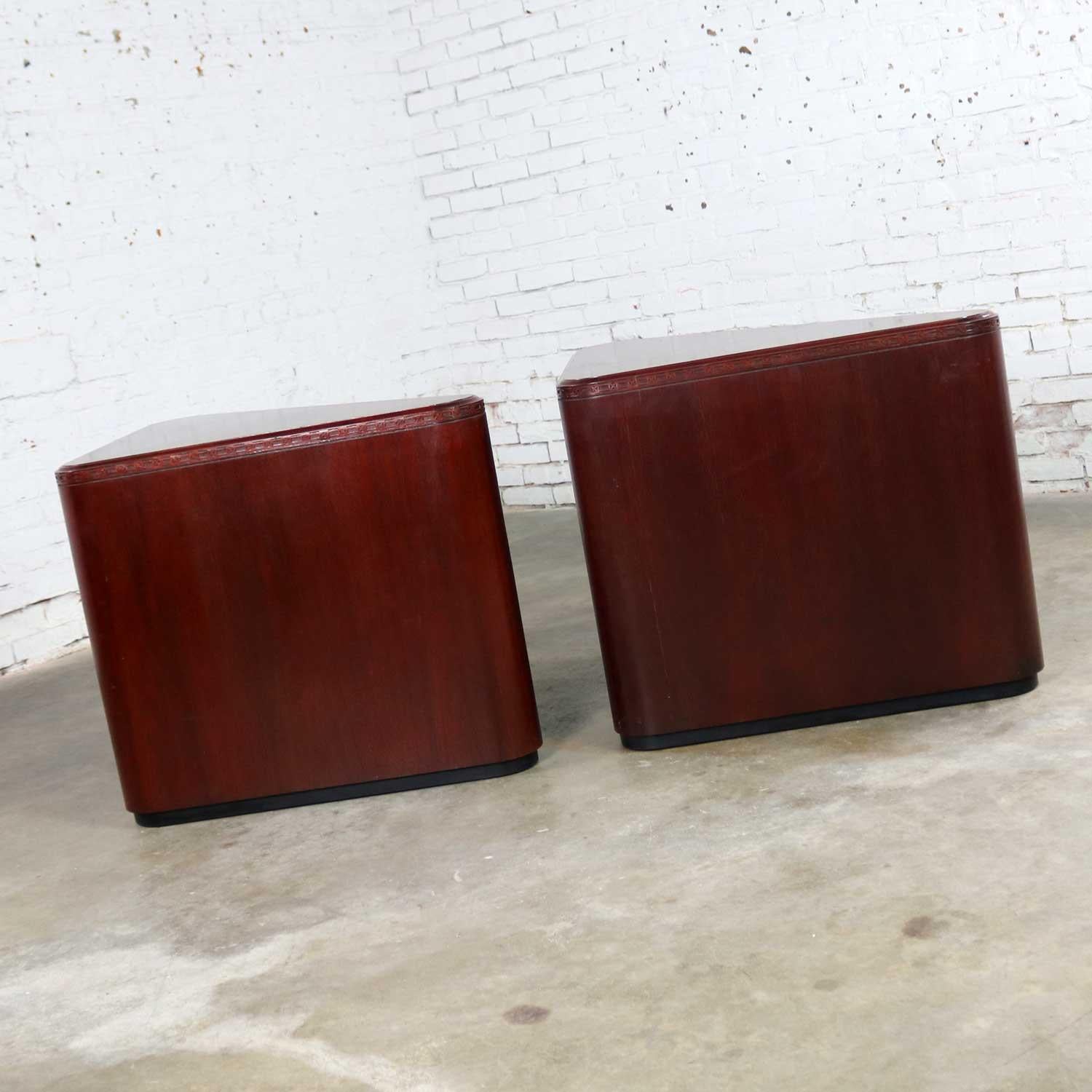Vintage Pair of Mahogany Triangular End Tables or Pedestals 1